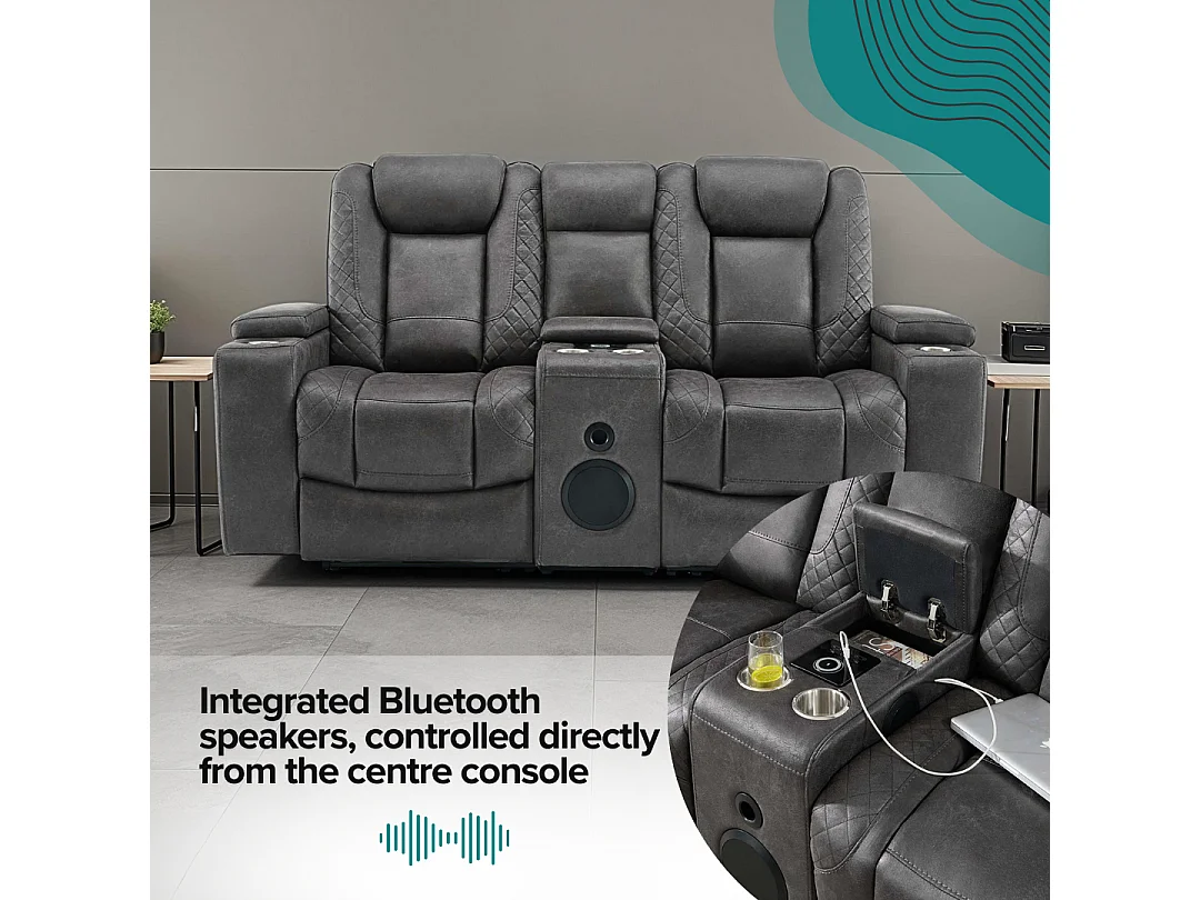 Ashton Electric Recliner 2 Seater Sofa Technology Fabric With Speakers & USB-C Charging
