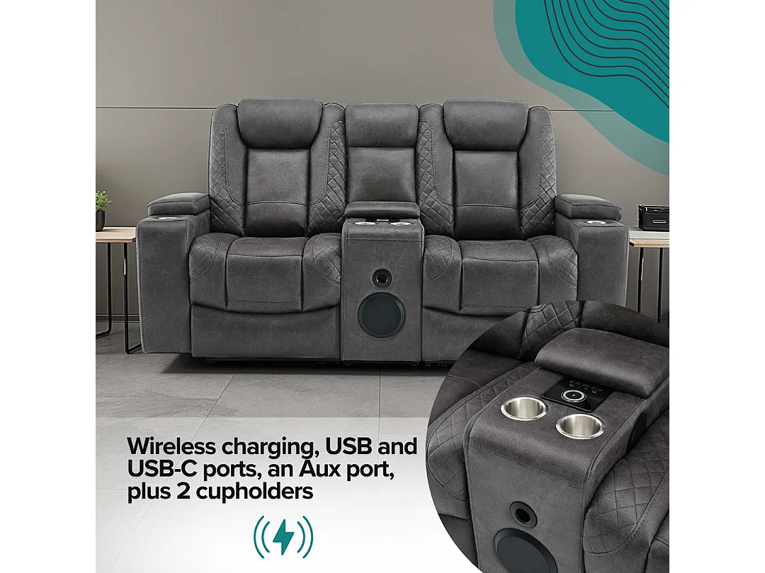 Ashton Electric Recliner 2 Seater Sofa Technology Fabric With Speakers & USB-C Charging