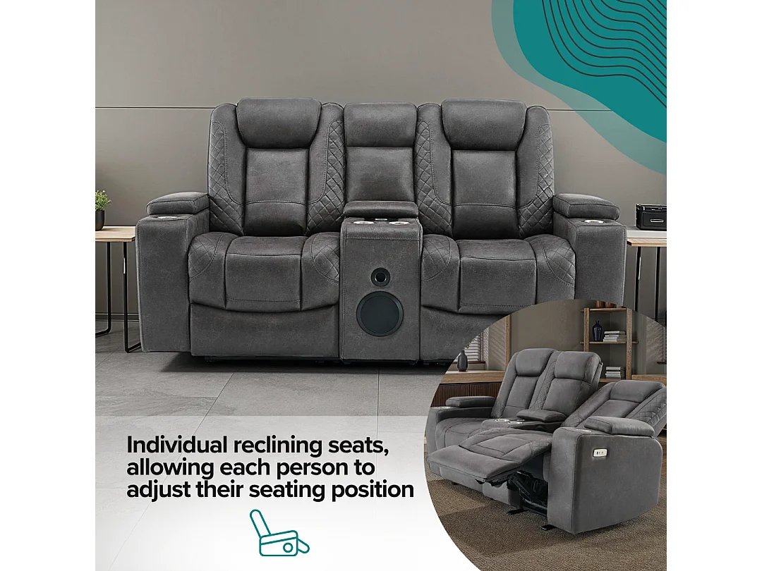 Ashton Electric Recliner 2 Seater Sofa Technology Fabric With Speakers & USB-C Charging