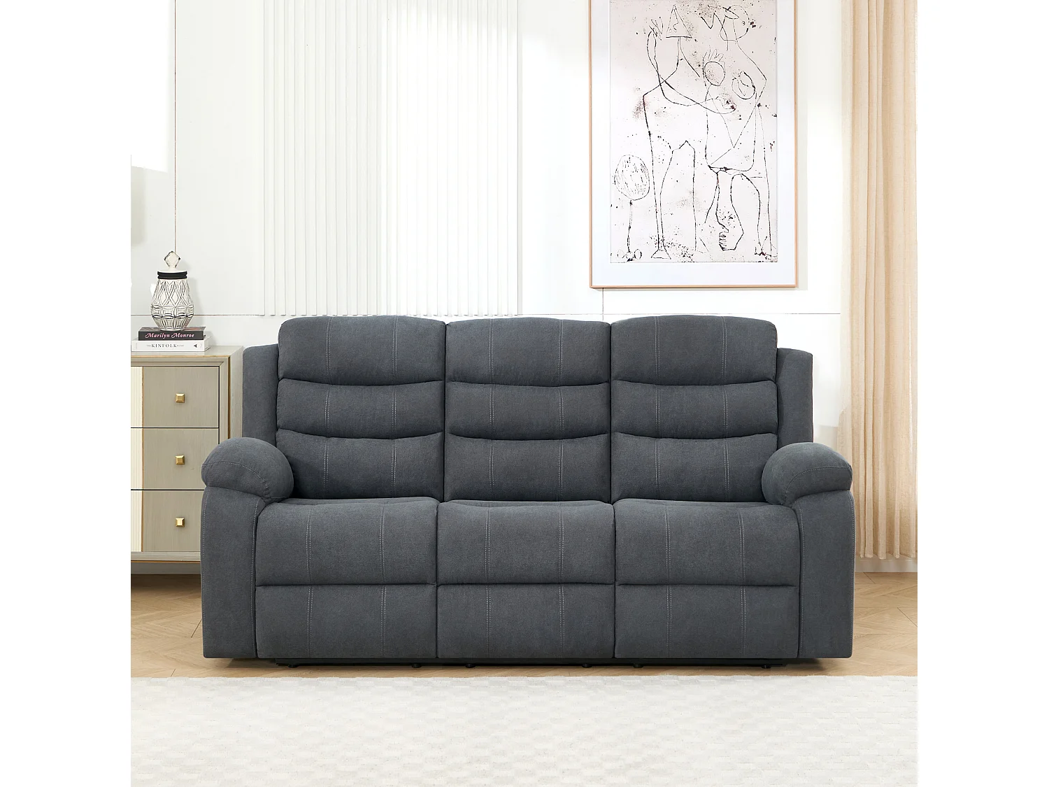 Boston 3 Seater Fabric Manual Recliner Sofa