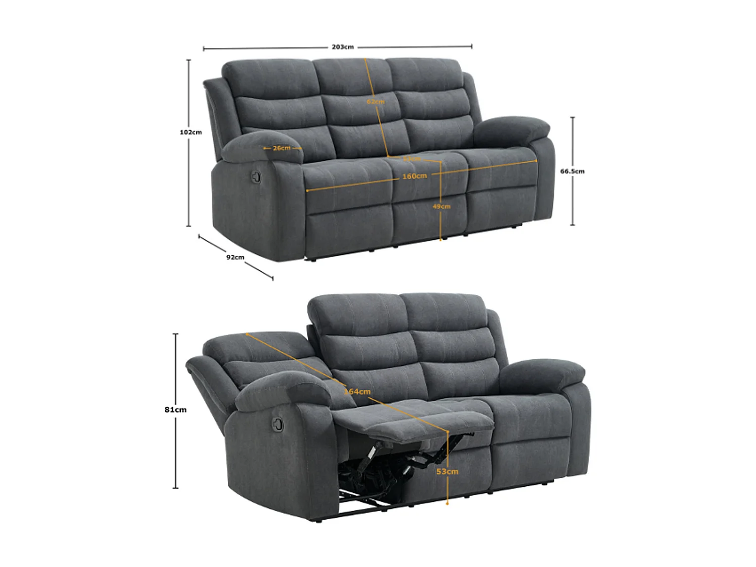 Boston 3 Seater Fabric Manual Recliner Sofa