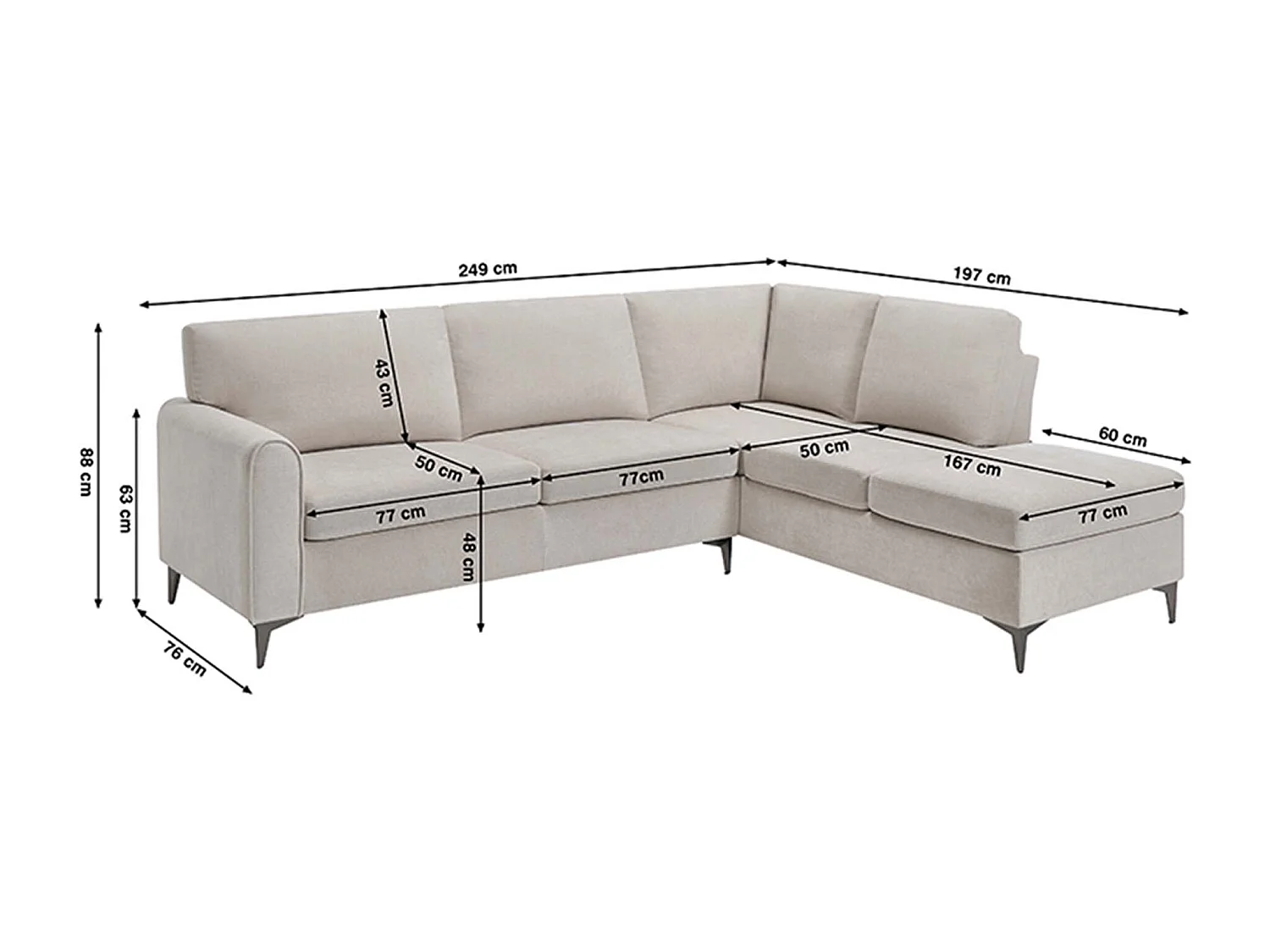 Roma 4 Seater Fabric Corner Sofa