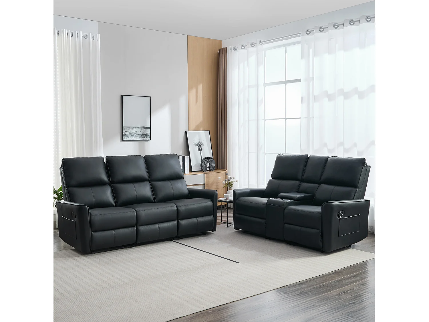 Madrid 2+3 Seater W Console Manual Air Leather Recliner Sofa Set
