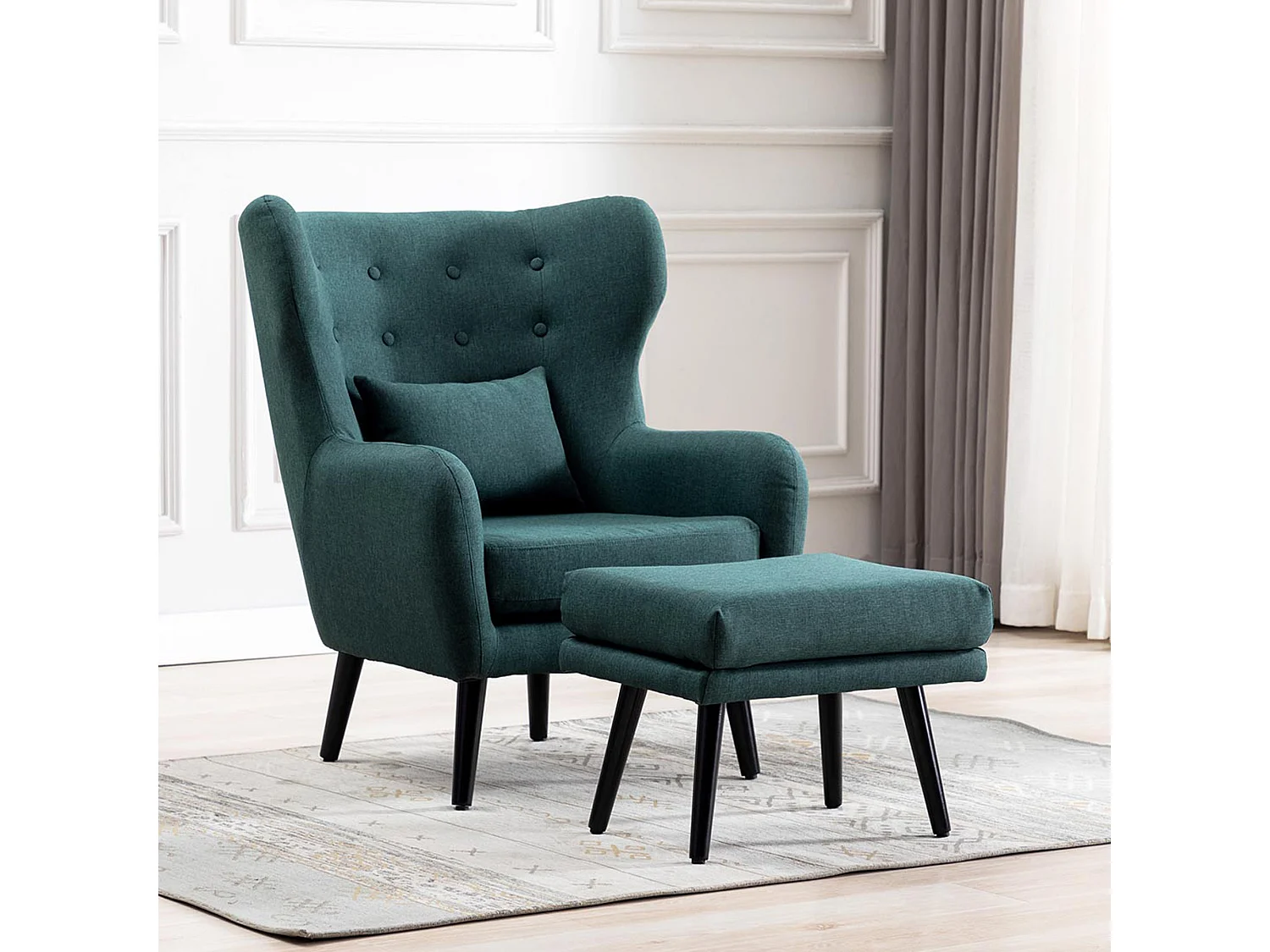 Winslow Wing Back Fabric Occasional Button Back Armchair w Footstool