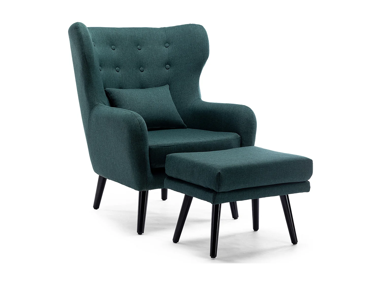 Winslow Wing Back Fabric Occasional Button Back Armchair w Footstool