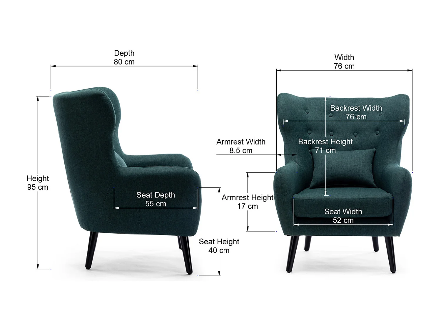 Winslow Wing Back Fabric Occasional Button Back Armchair w Footstool