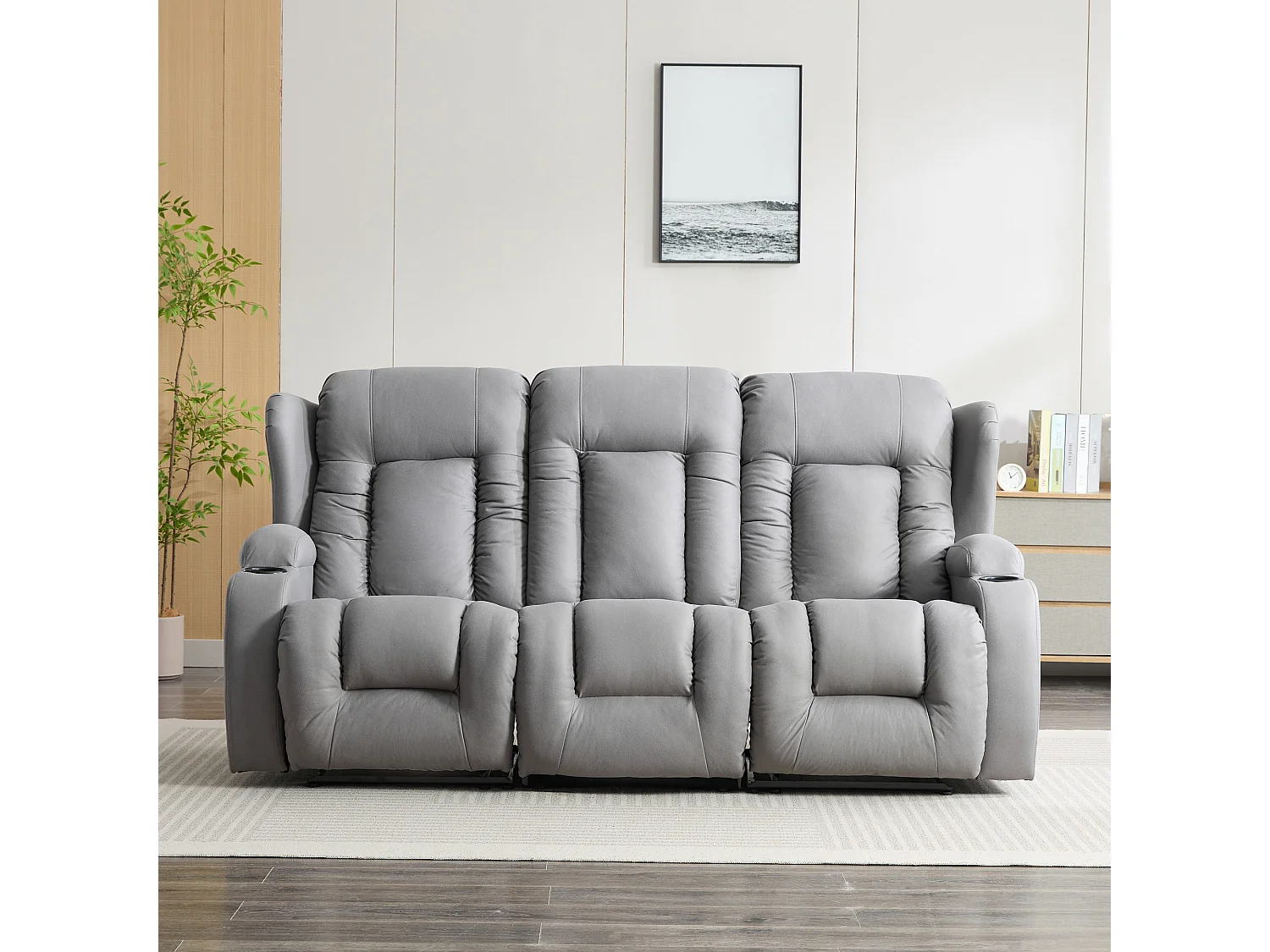 Caesar 3 Seater Grey Technology Fabric Modern Manual Recliner Sofa