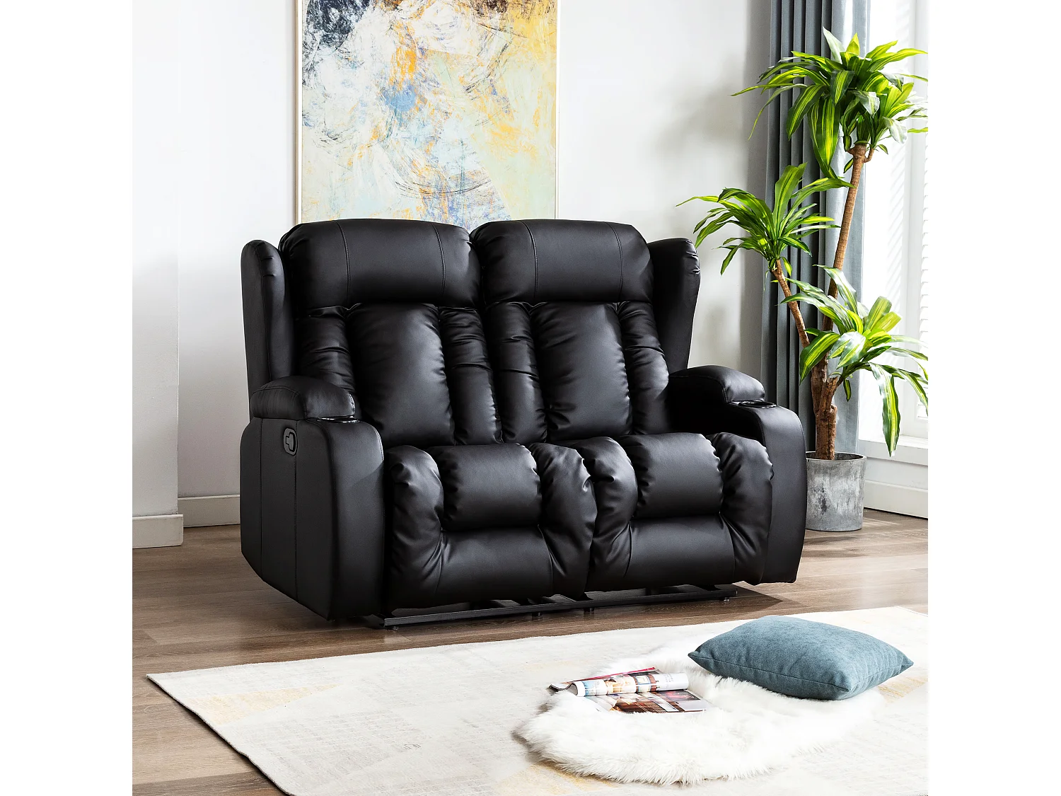 Caesar 2 Seater Manual High Back Bonded Leather Recliner Sofa