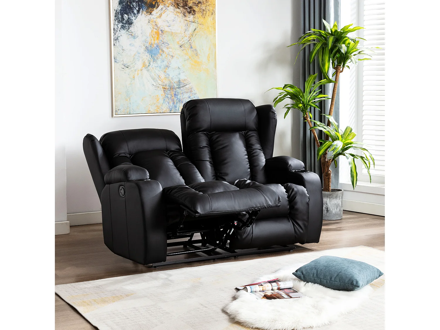 Caesar 2 Seater Manual High Back Bonded Leather Recliner Sofa
