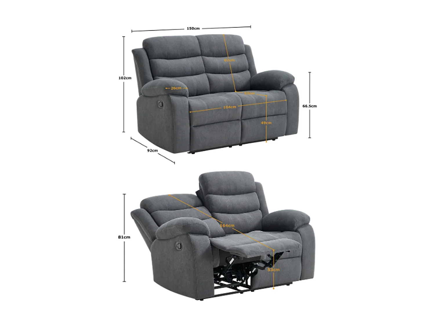 Boston 2 Seater Fabric Manual Recliner Sofa