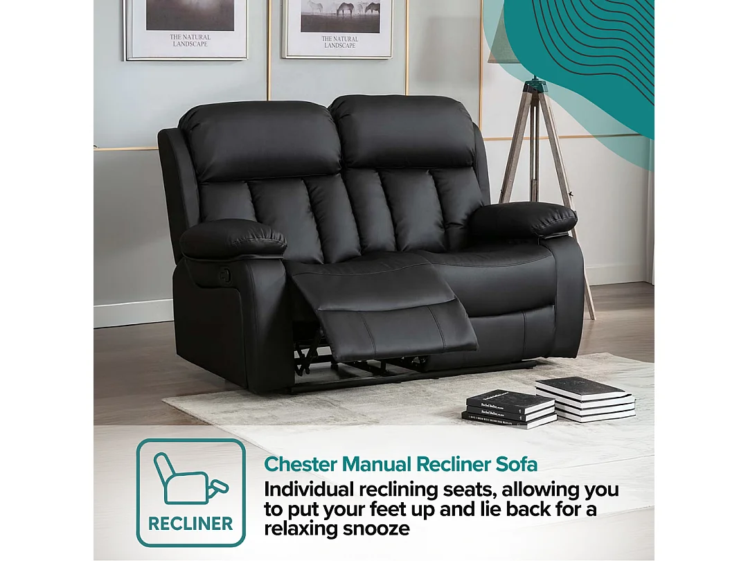 Chester 2 Seater Manual High Back Bonded Leather Recliner Sofa