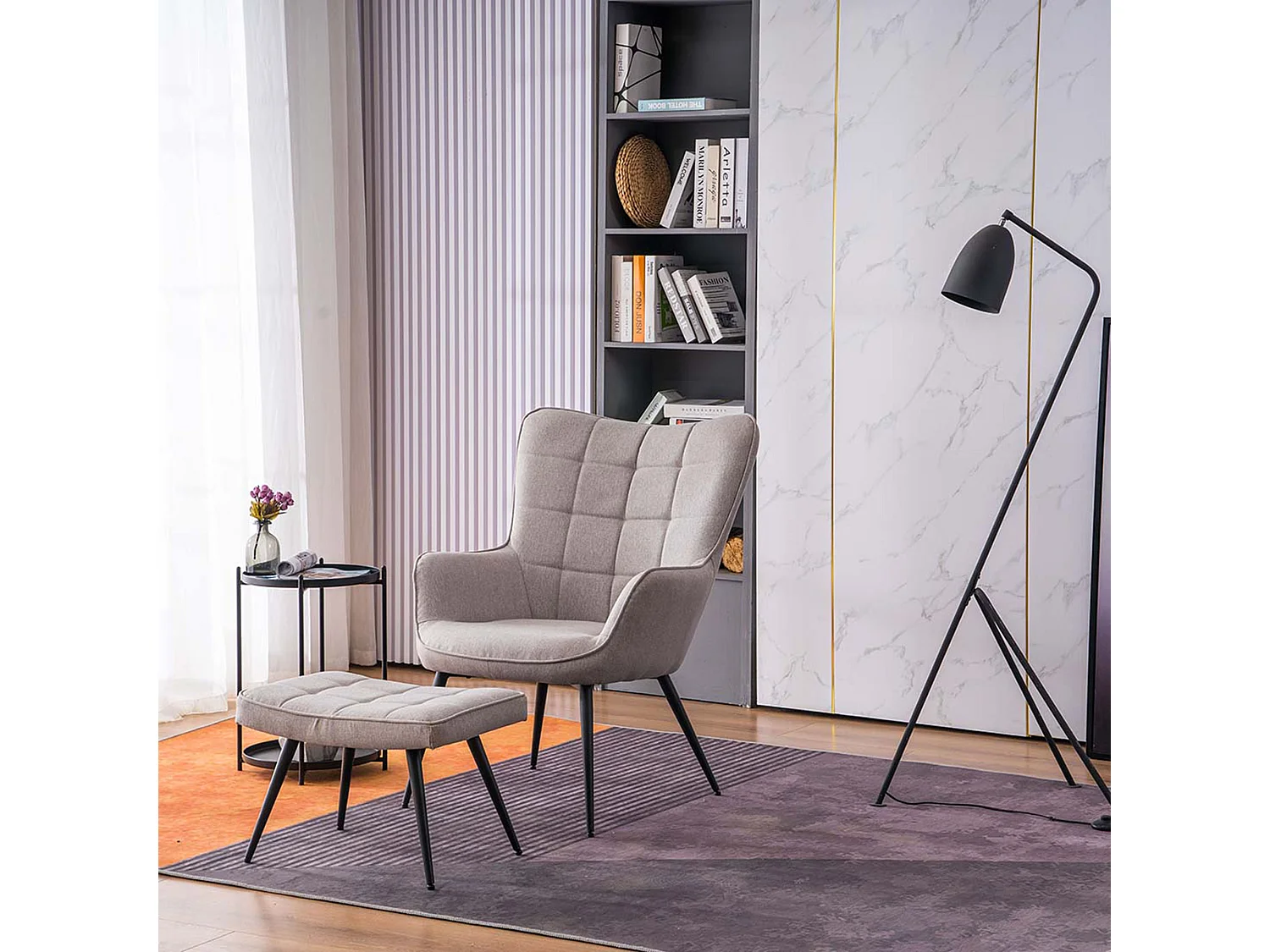 Vera Fabric Occasional Living Room Modern Accent Chair with Footstool