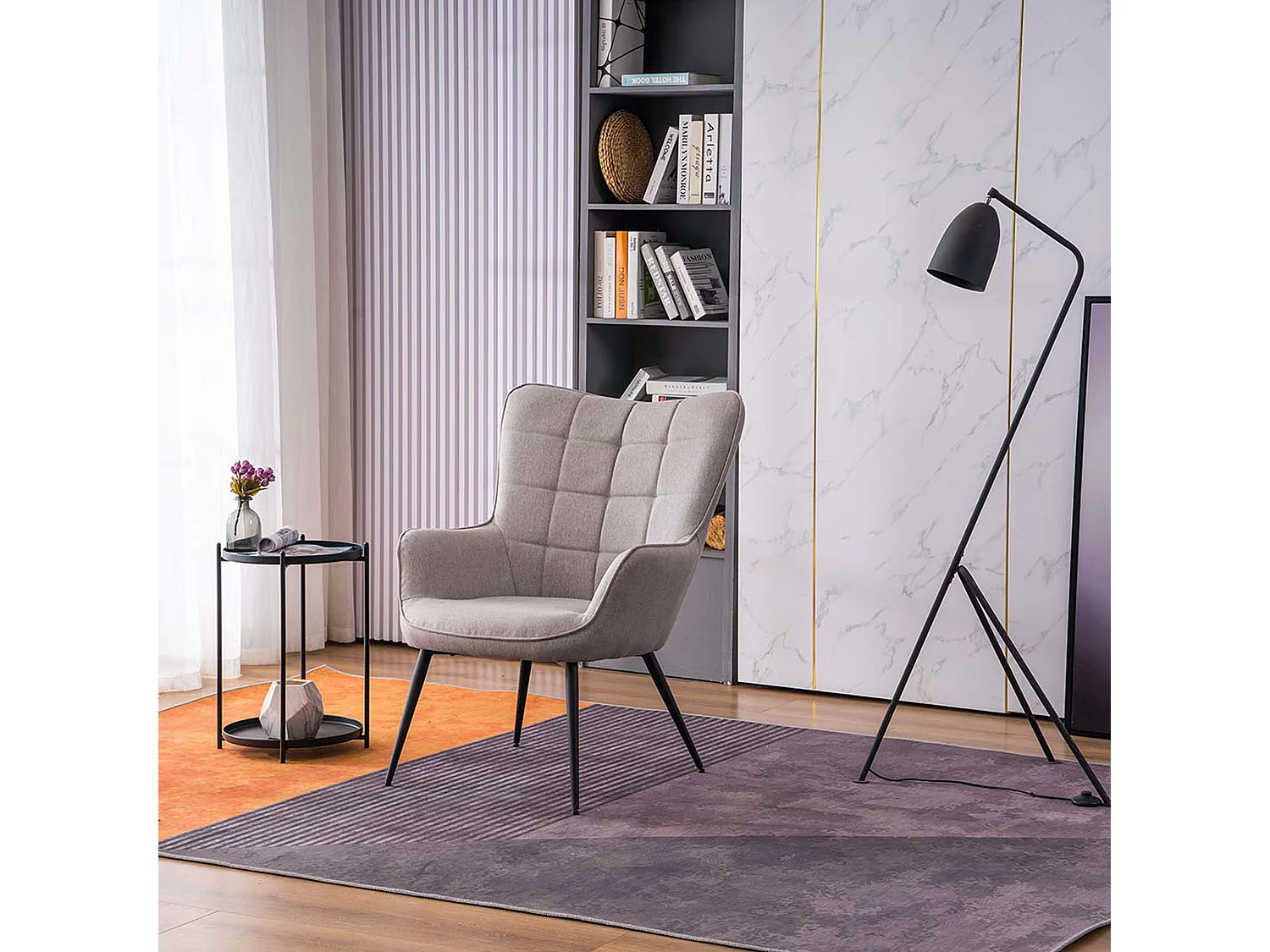 Vera Fabric Occasional Living Room Modern Accent Chair with Footstool