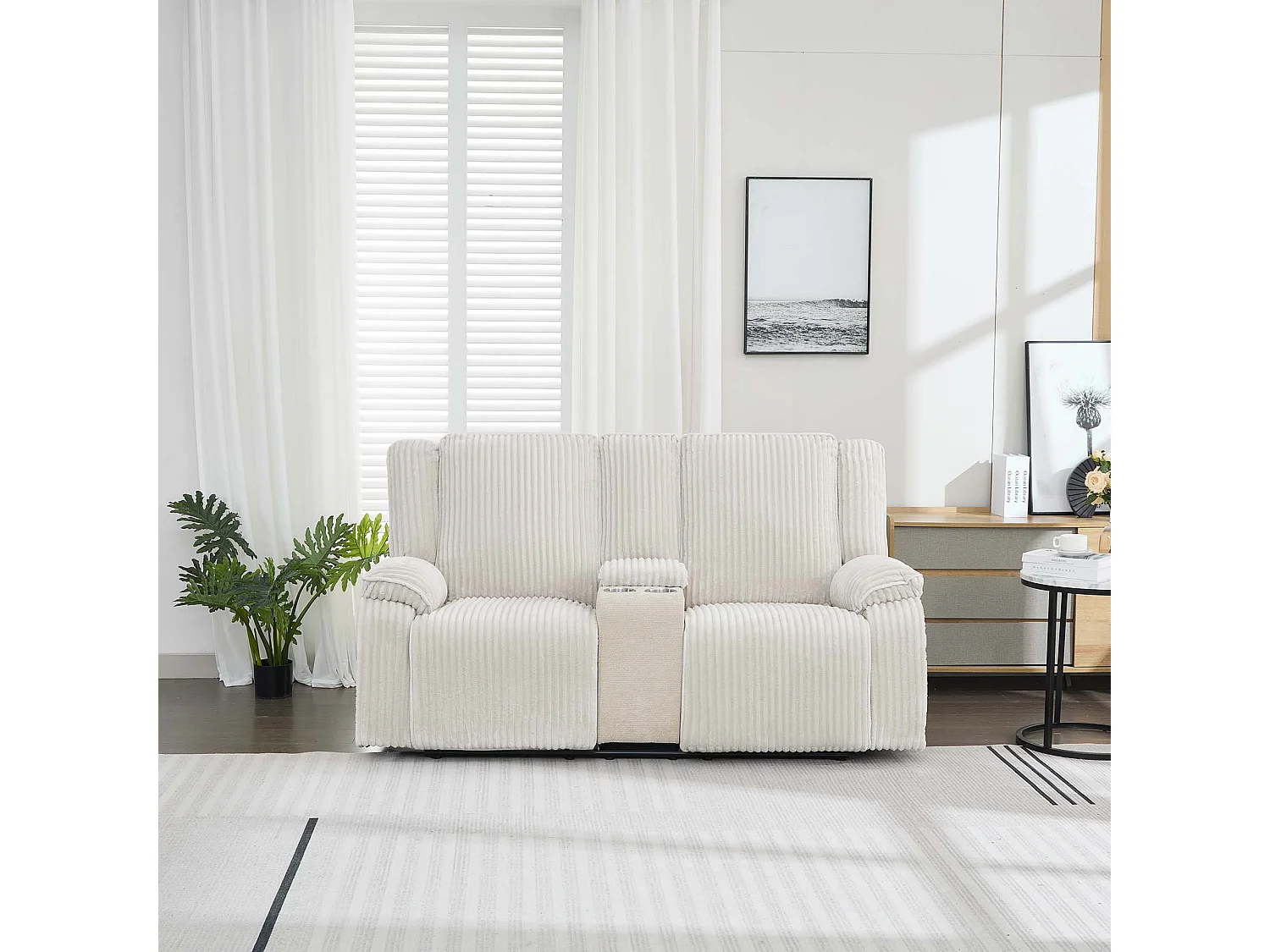 Verona 2 Seater Jumbo Cord Manual Recliner Sofa w Drinks Console