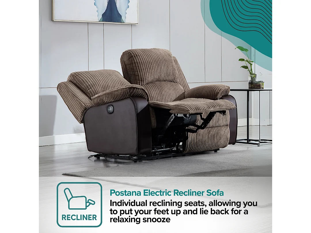 Postana 2 Seater Electric High Back Jumbo Cord Fabric Recliner Sofa