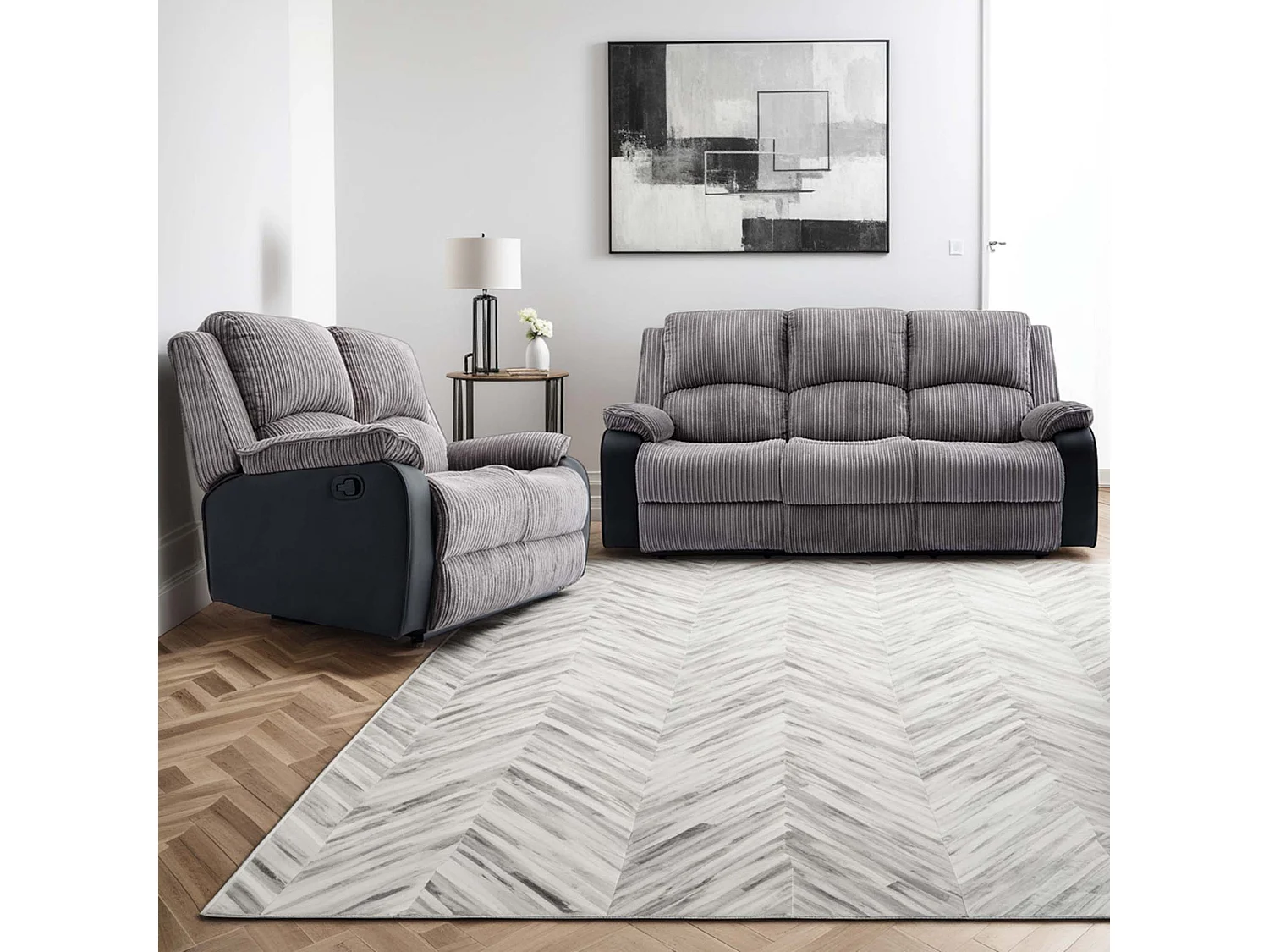 Postana Manual Recliner Bonded Leather 2+3 Seater Sofa Set