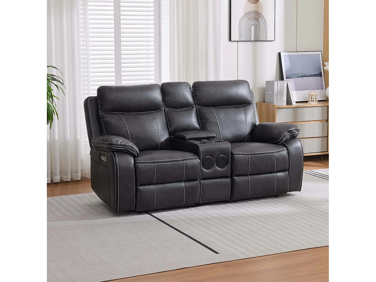 Vinson Electric Recliner 2 Seater Sofa Air Leather With Speakers