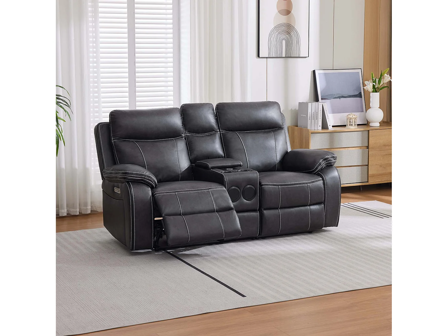 Vinson Electric Recliner 2 Seater Sofa Air Leather With Speakers