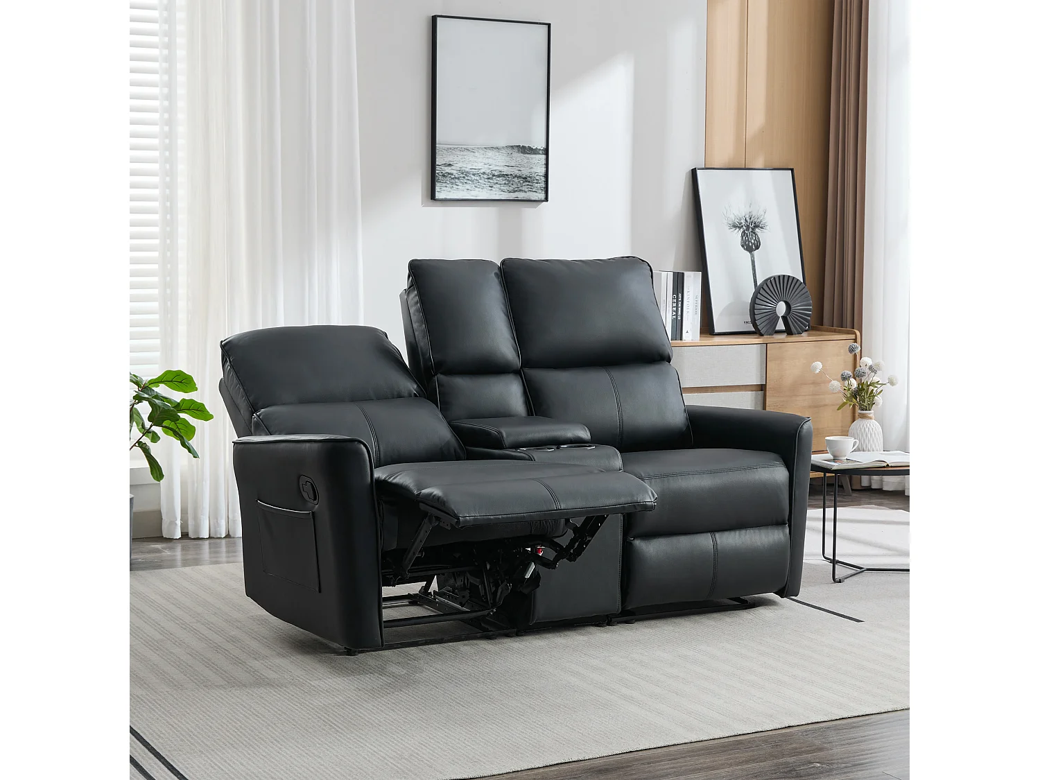 Madrid 2 Seater W Console Manual Air Leather Recliner Sofa