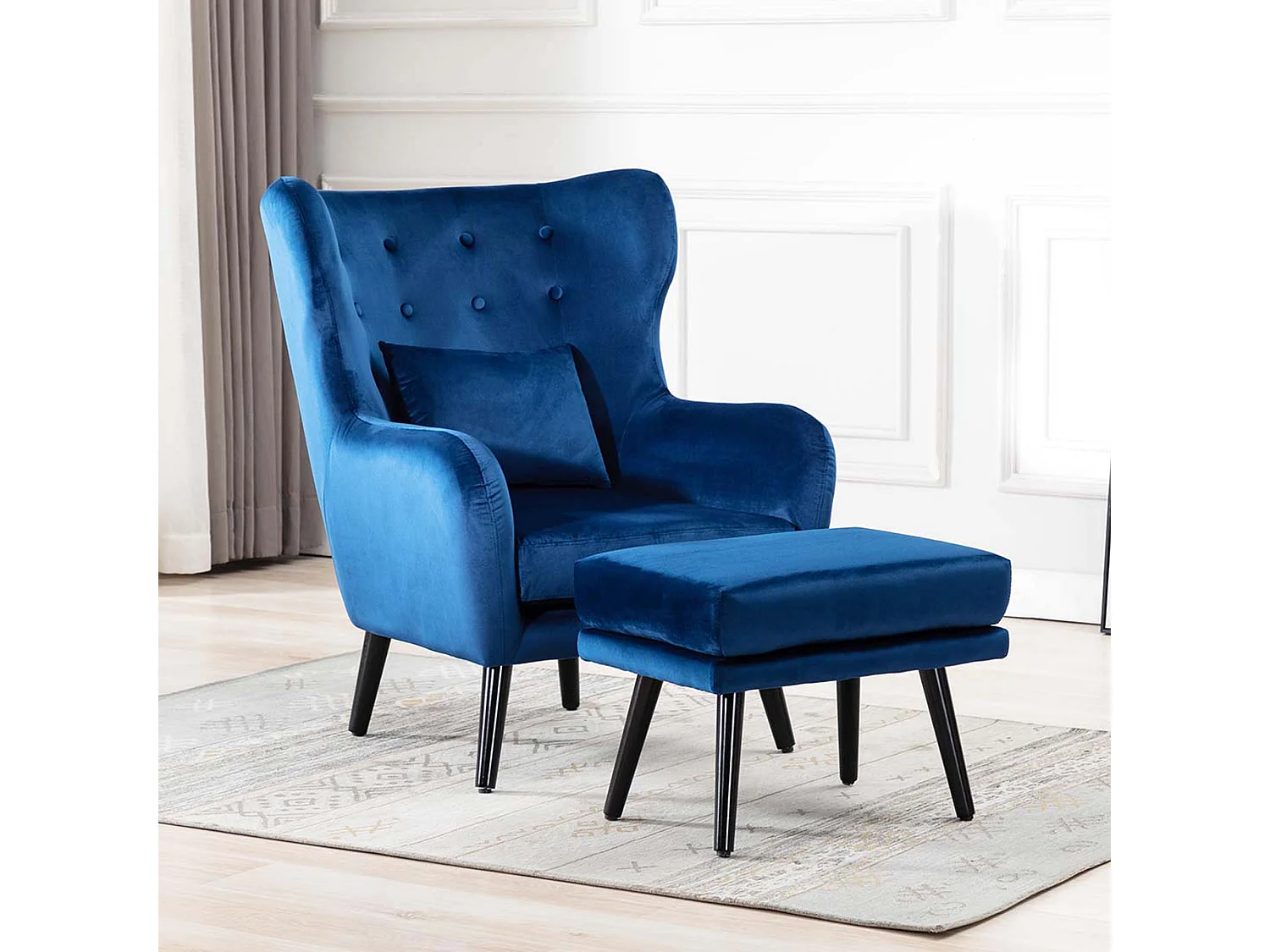Winslow Wing Back Fabric Occasional Button Back Armchair w Footstool