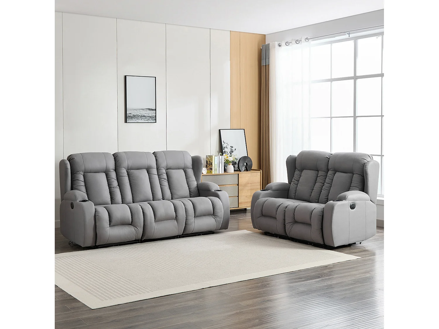 Caesar 2+3 Seater Grey Technology Fabric Modern Electric Recliner Sofa Set