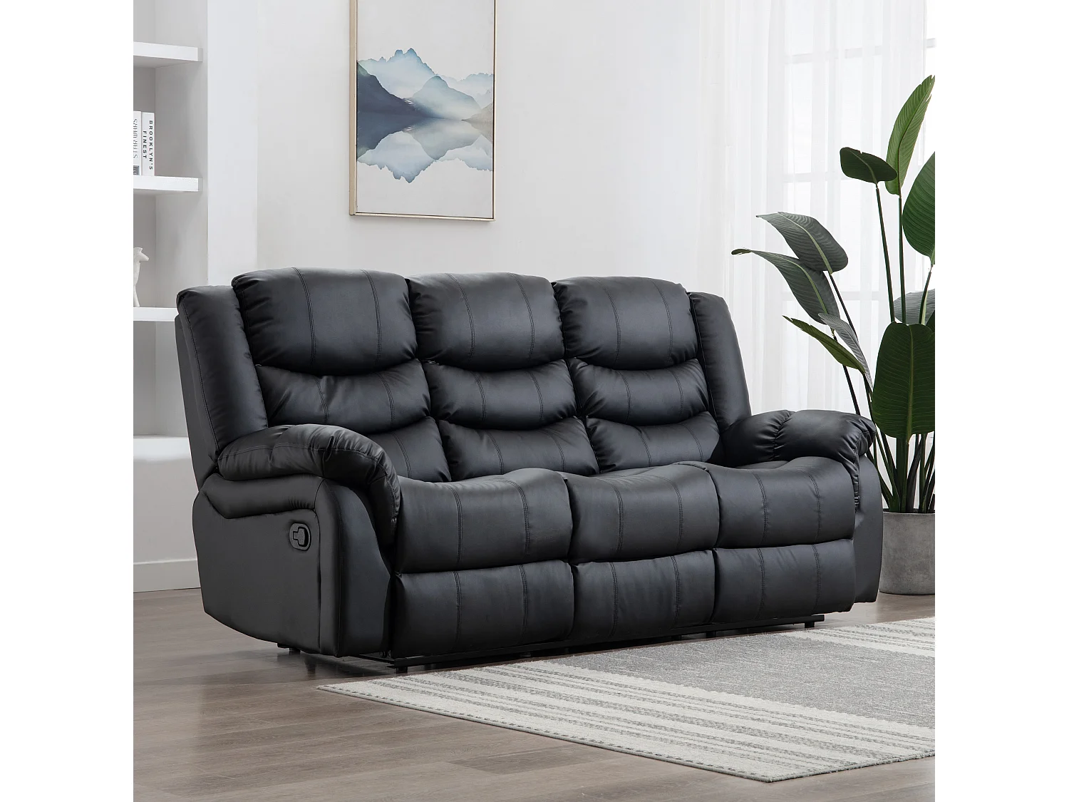 Seattle 3 Seater Manual High Back Bonded Leather Recliner Sofa