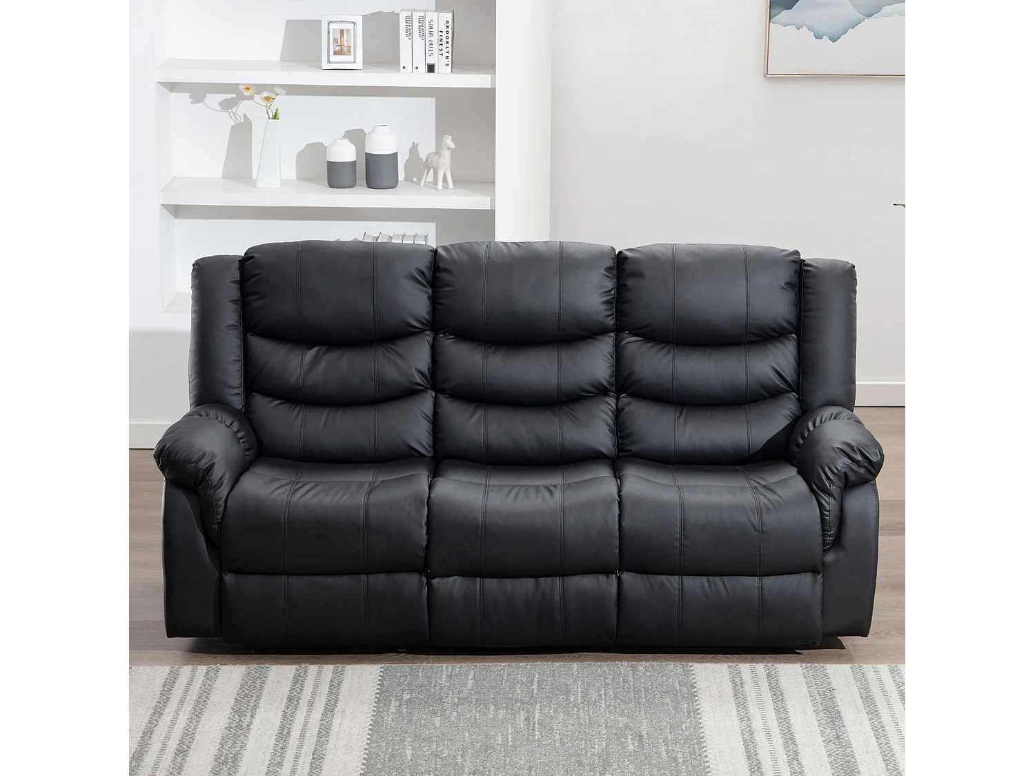 Seattle 3 Seater Manual High Back Bonded Leather Recliner Sofa