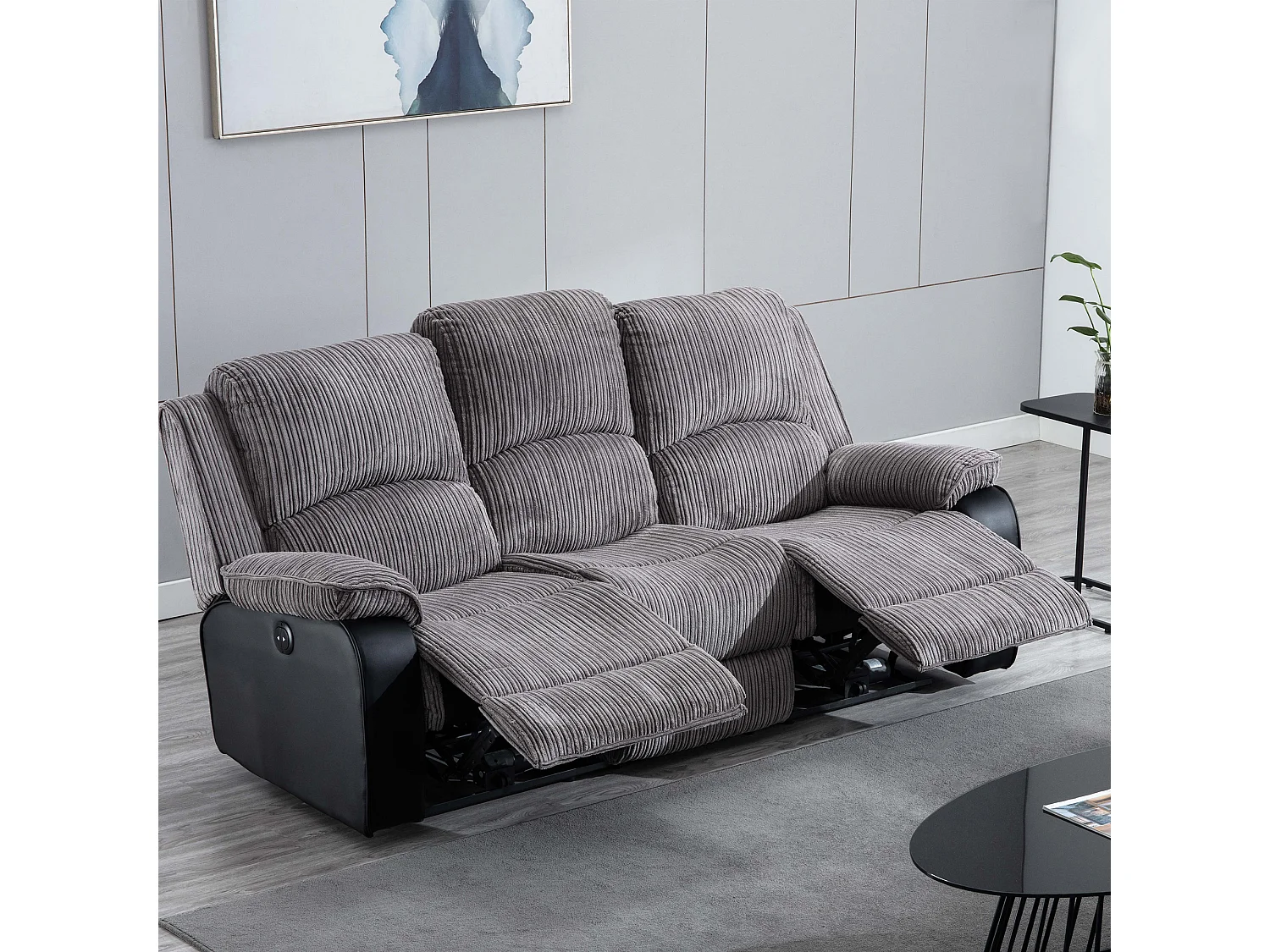 Postana 3 Seater Electric High Back Jumbo Cord Fabric Recliner Sofa