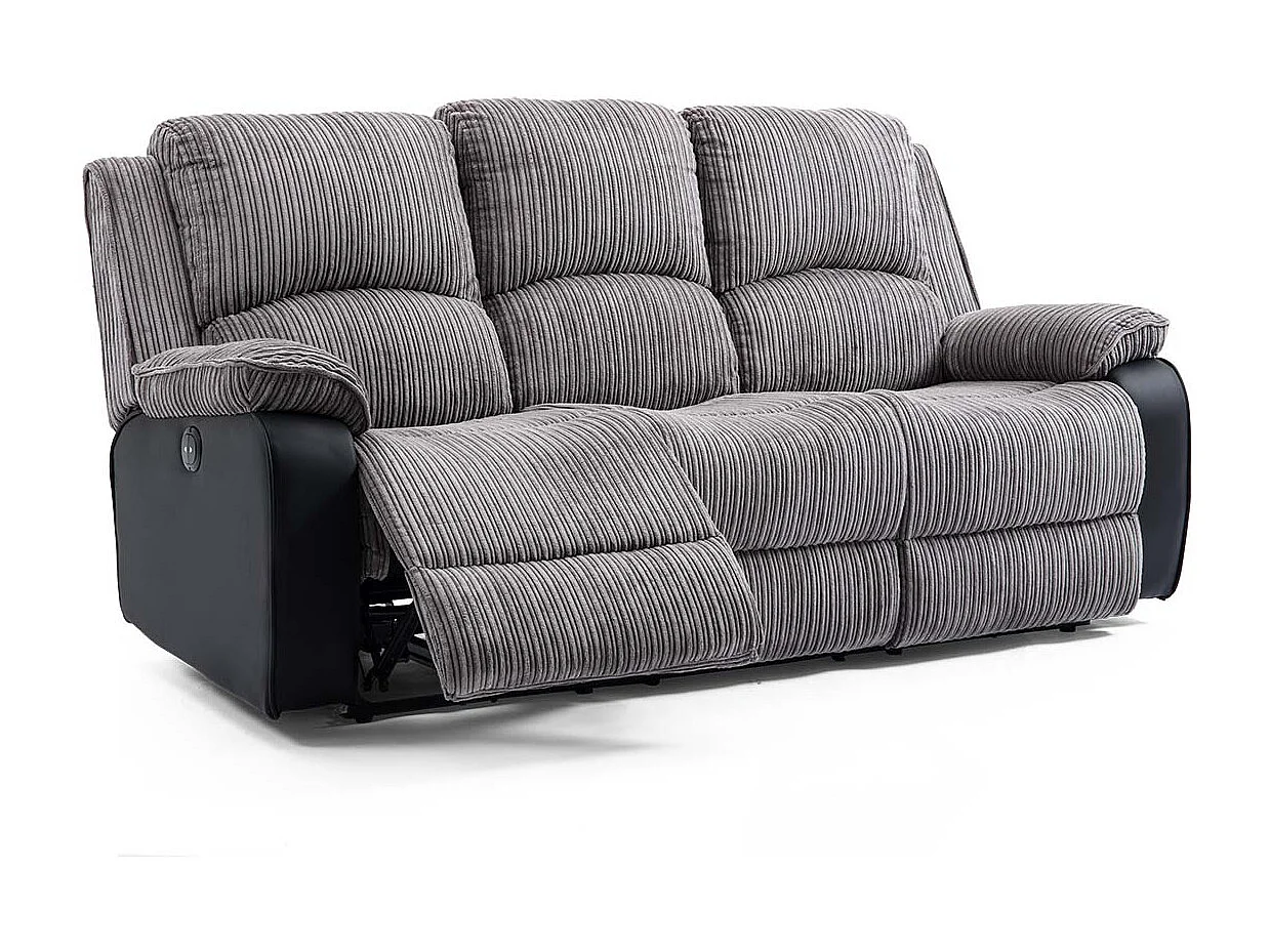 Postana 3 Seater Electric High Back Jumbo Cord Fabric Recliner Sofa