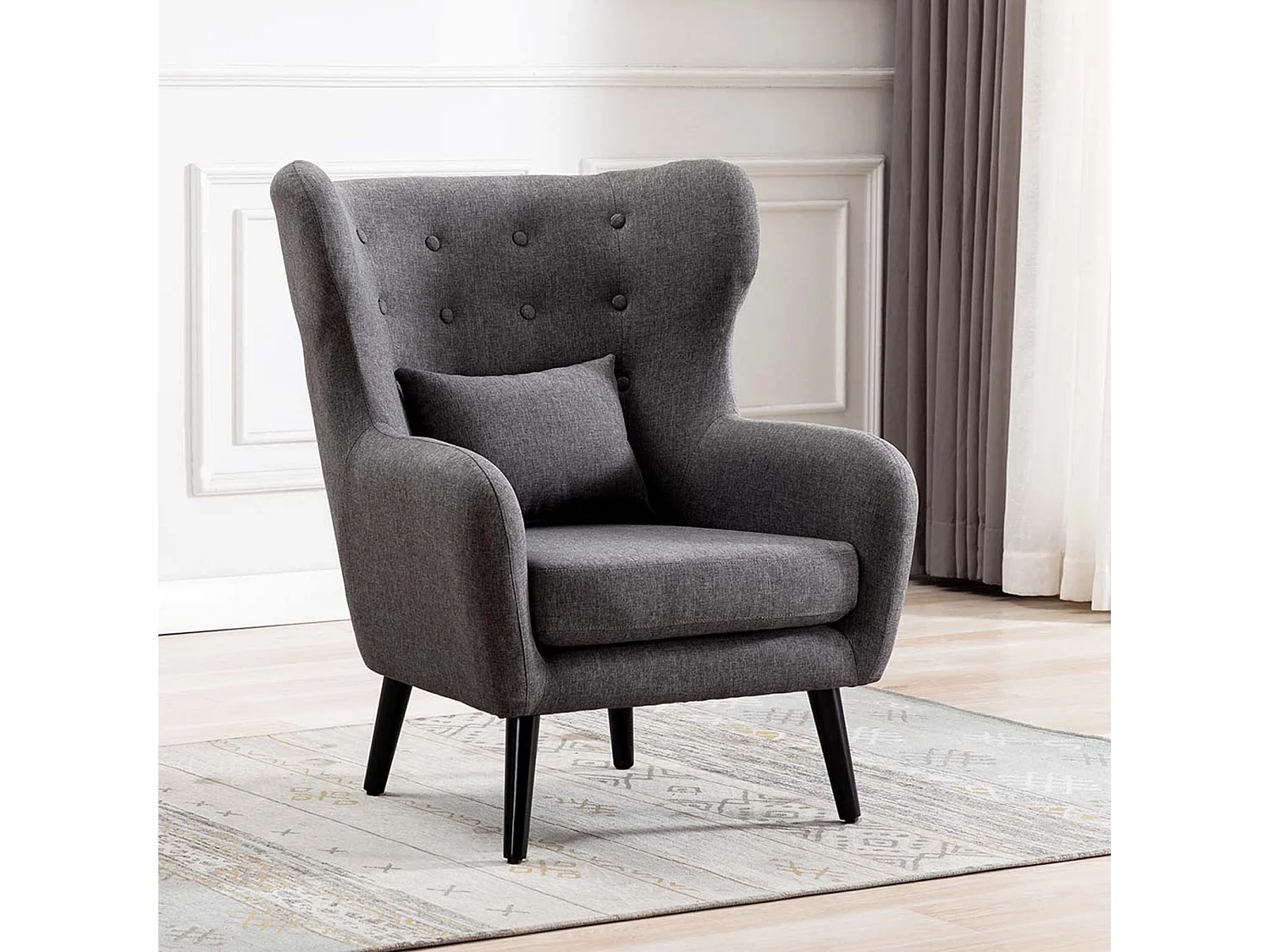 Winslow Wing Back Fabric Occasional Button Back Modern Accent Armchair