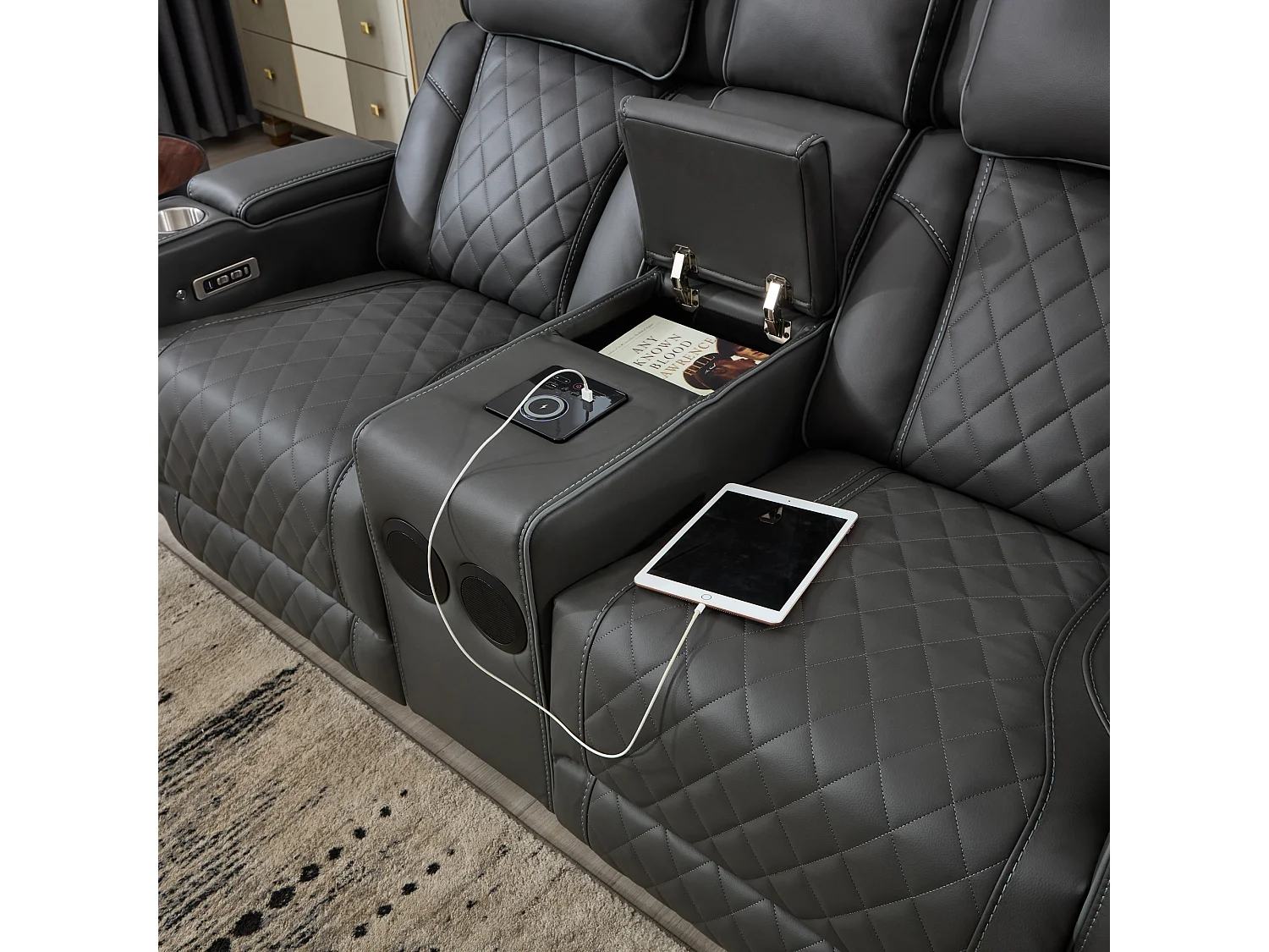 Capri Electric Recliner 2 Seater Sofa w Bluetooth speakers & Charging