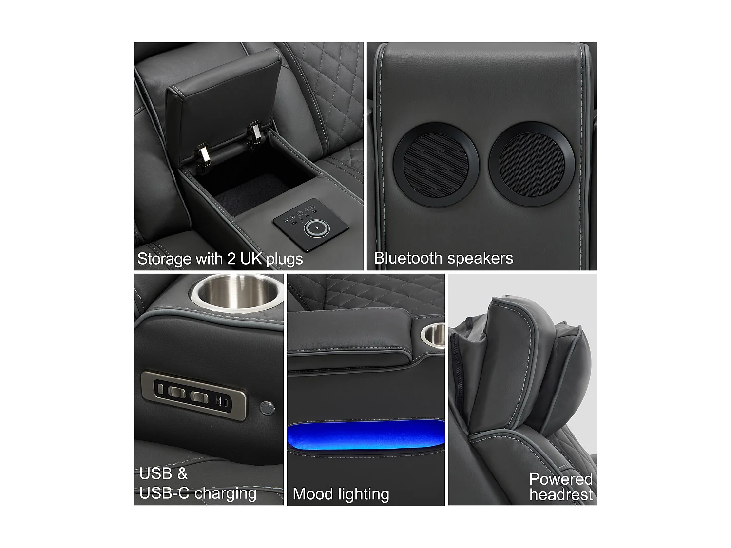 Capri Electric Recliner 2 Seater Sofa w Bluetooth speakers & Charging
