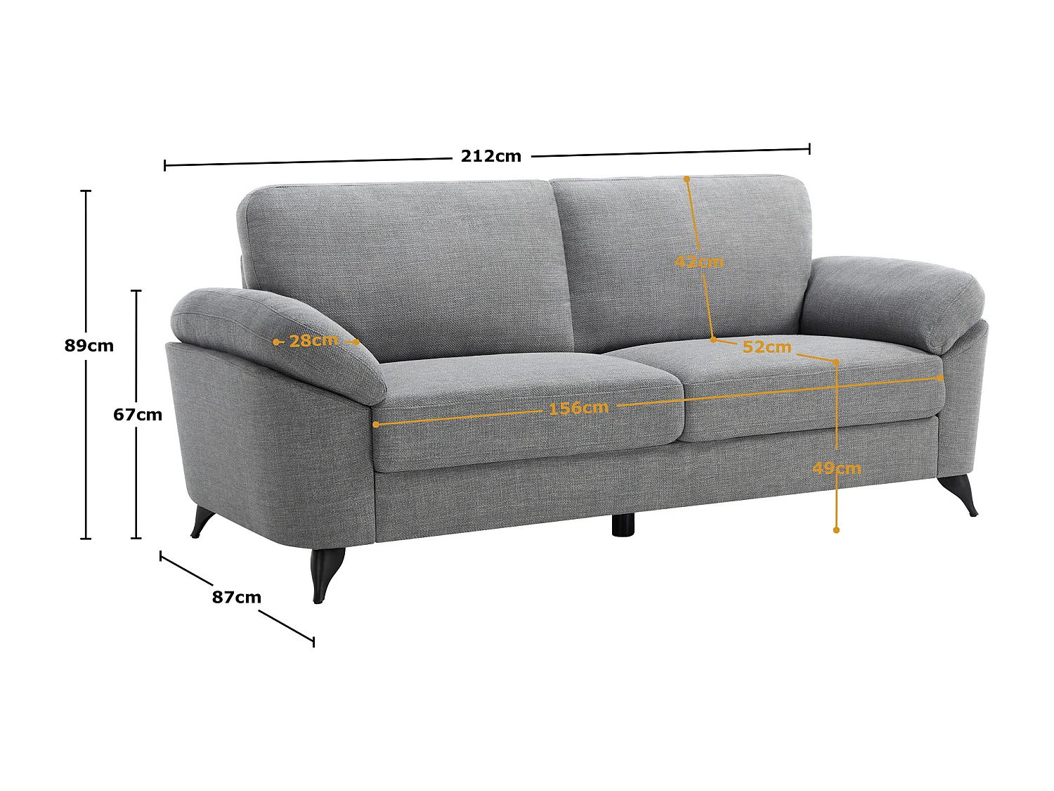 Malmo 3 Seater Sofa Modern Scandi Style Fabric Living Room Sofa
