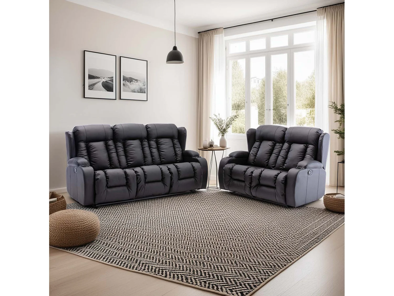 Caesar Manual Recliner Bonded Leather 2+3 Seater Sofa Set