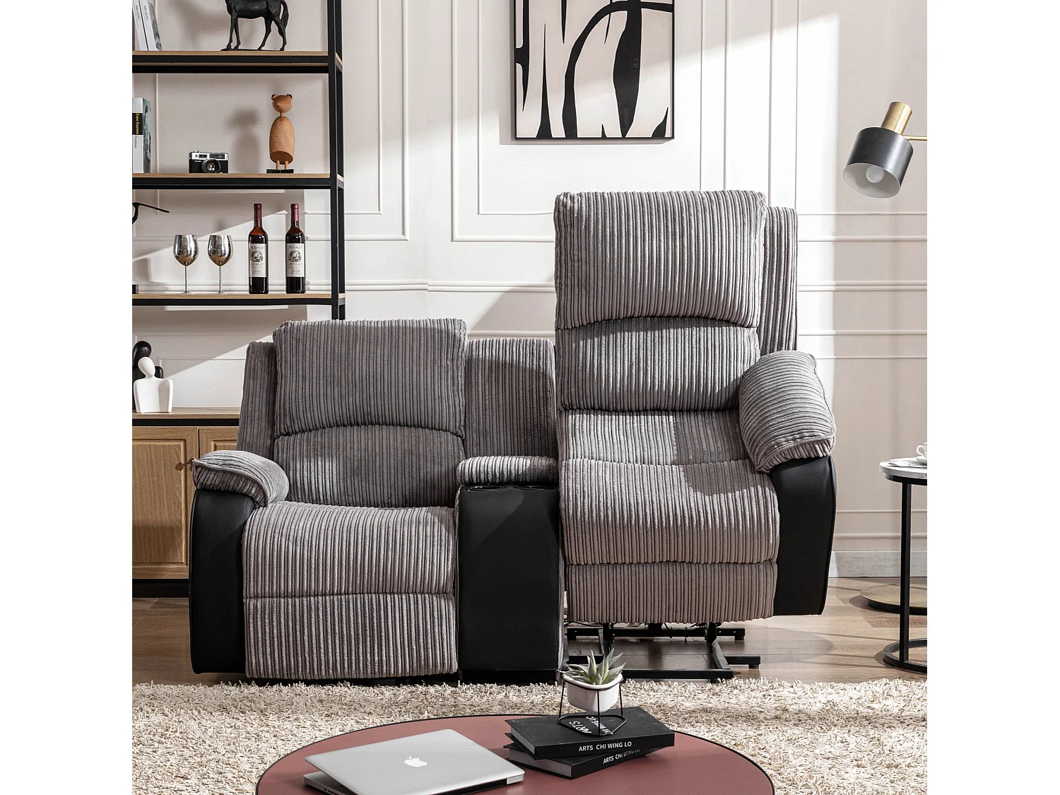 Postana Single Motor Rise Recliner 2 Seater Cord Drinks Console Sofa