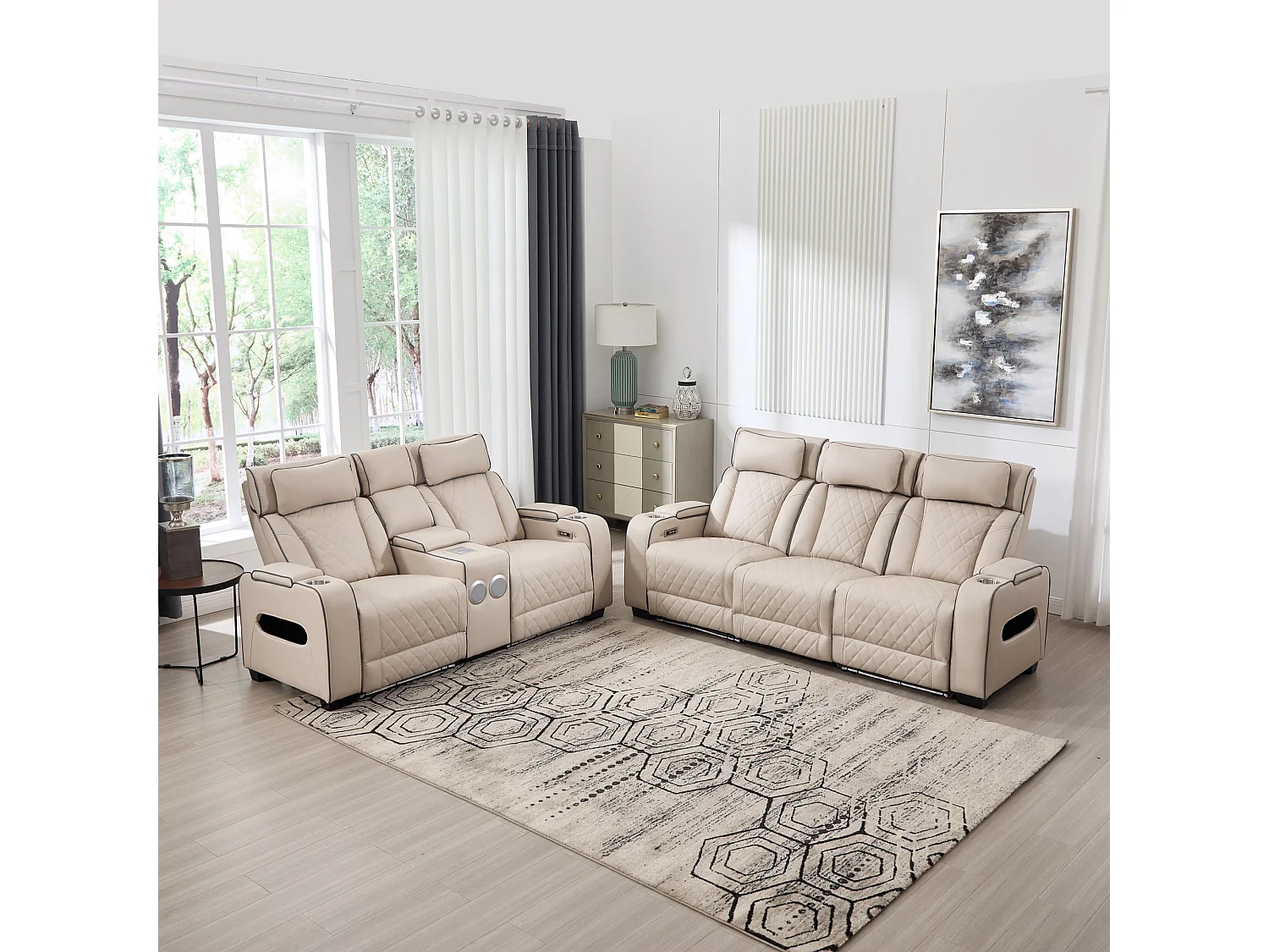 Capri Electric Recliner 2+3 Seater Sofa Set w Bluetooth speakers