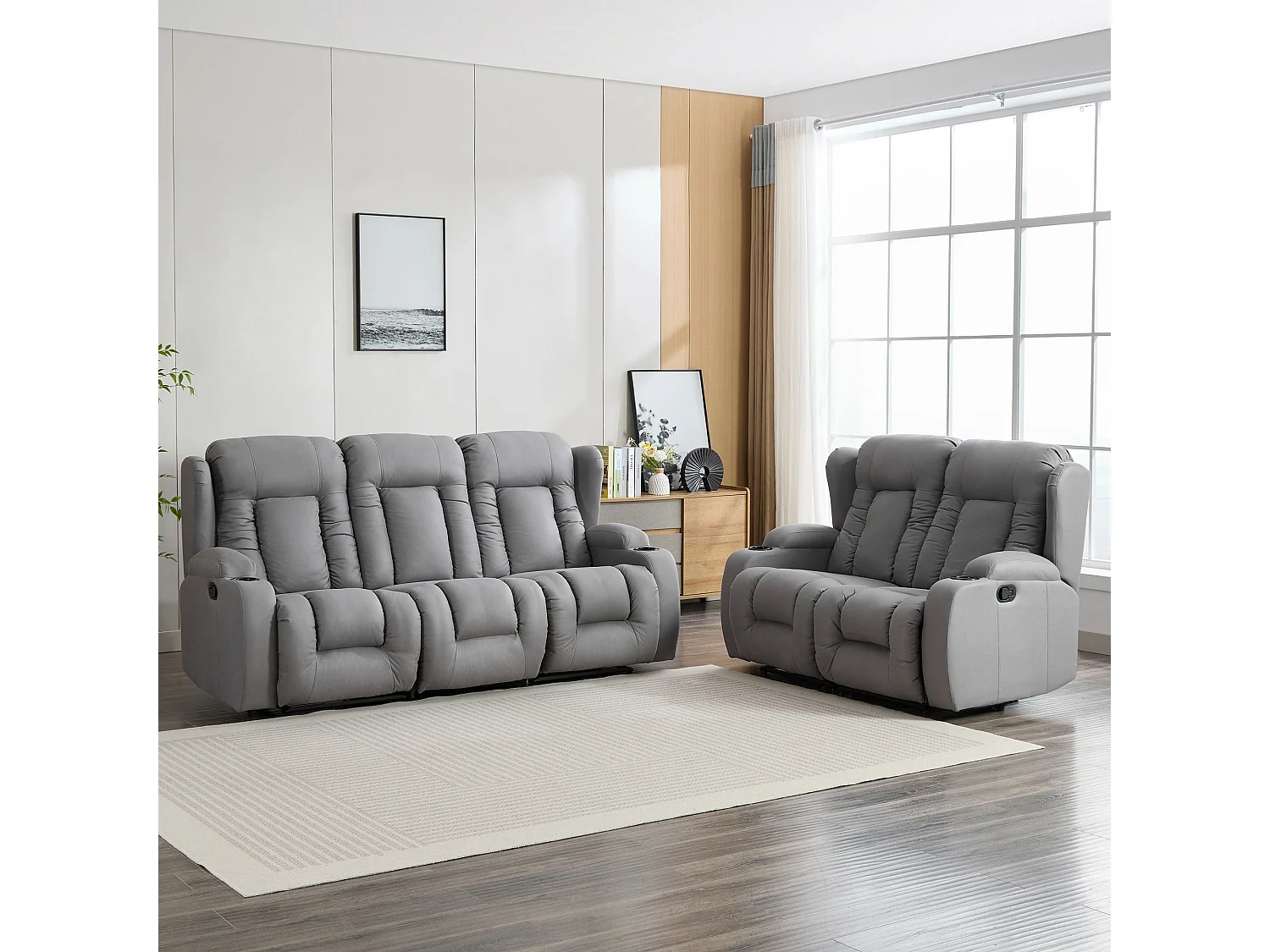 Caesar 2+3 Seater Grey Technology Fabric Modern Manual Recliner Sofa Set