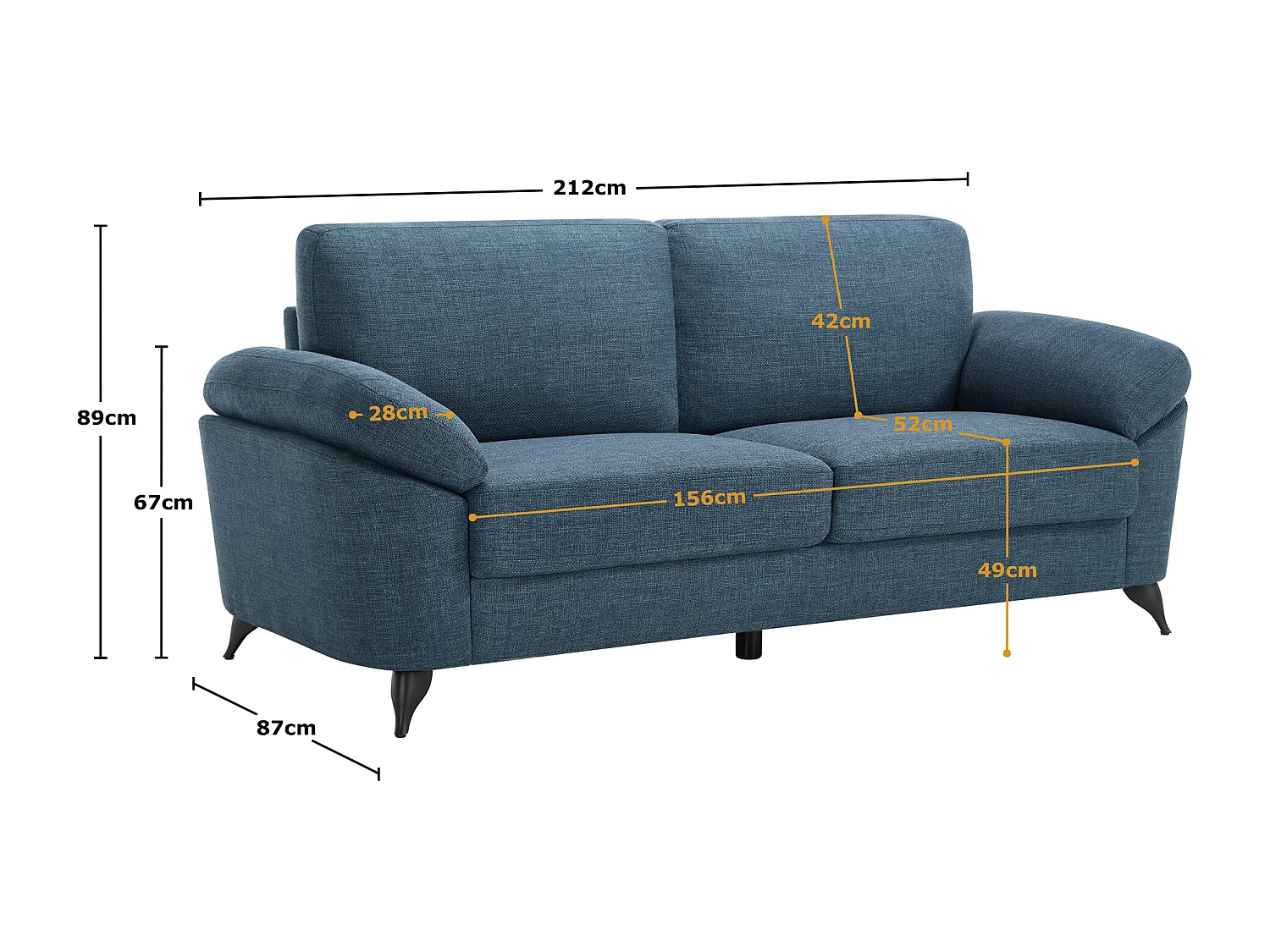 Malmo 3 Seater Sofa Modern Scandi Style Fabric Living Room Sofa