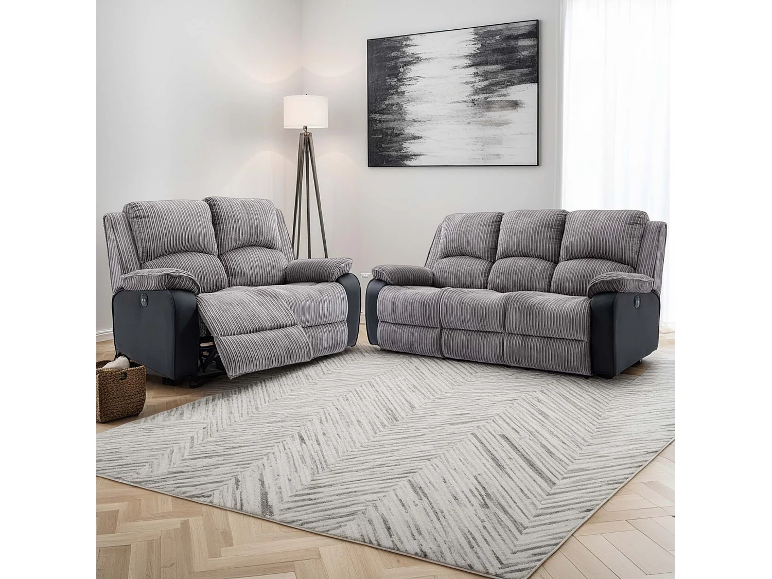 Postana Electric Recliner Jumbo Cord 2+3 Seater Sofa Set