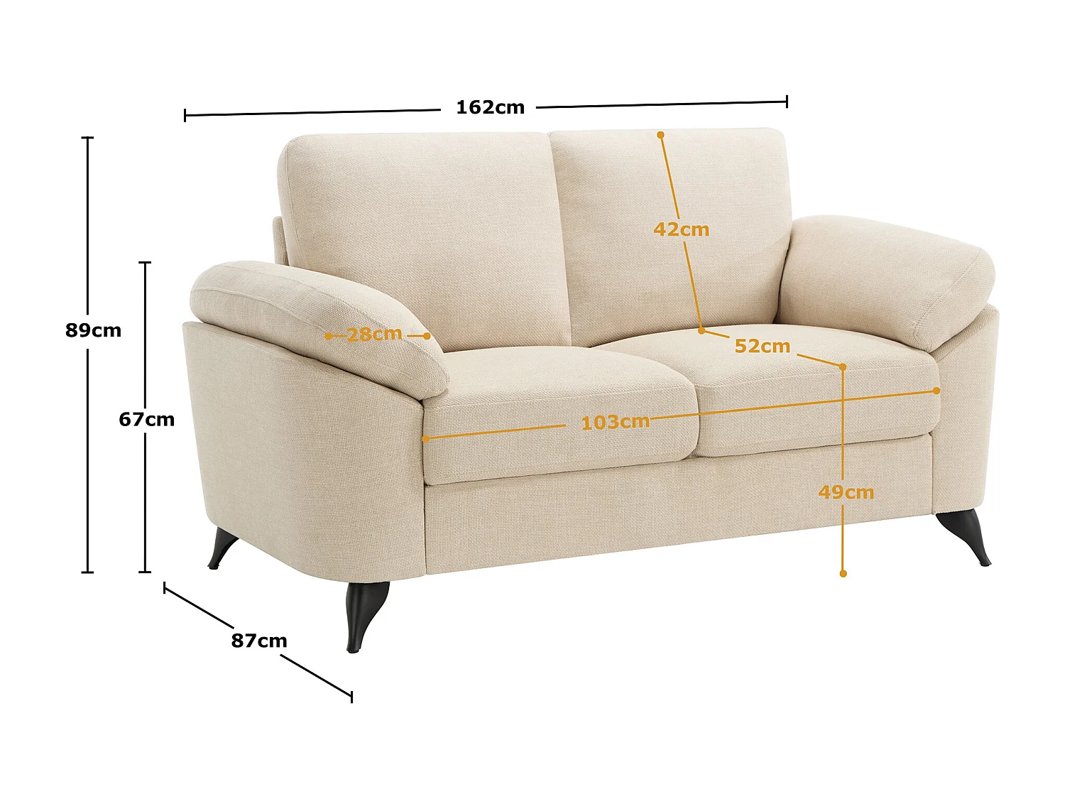 Malmo 2 Seater Sofa Modern Scandi Style Fabric Living Room Sofa