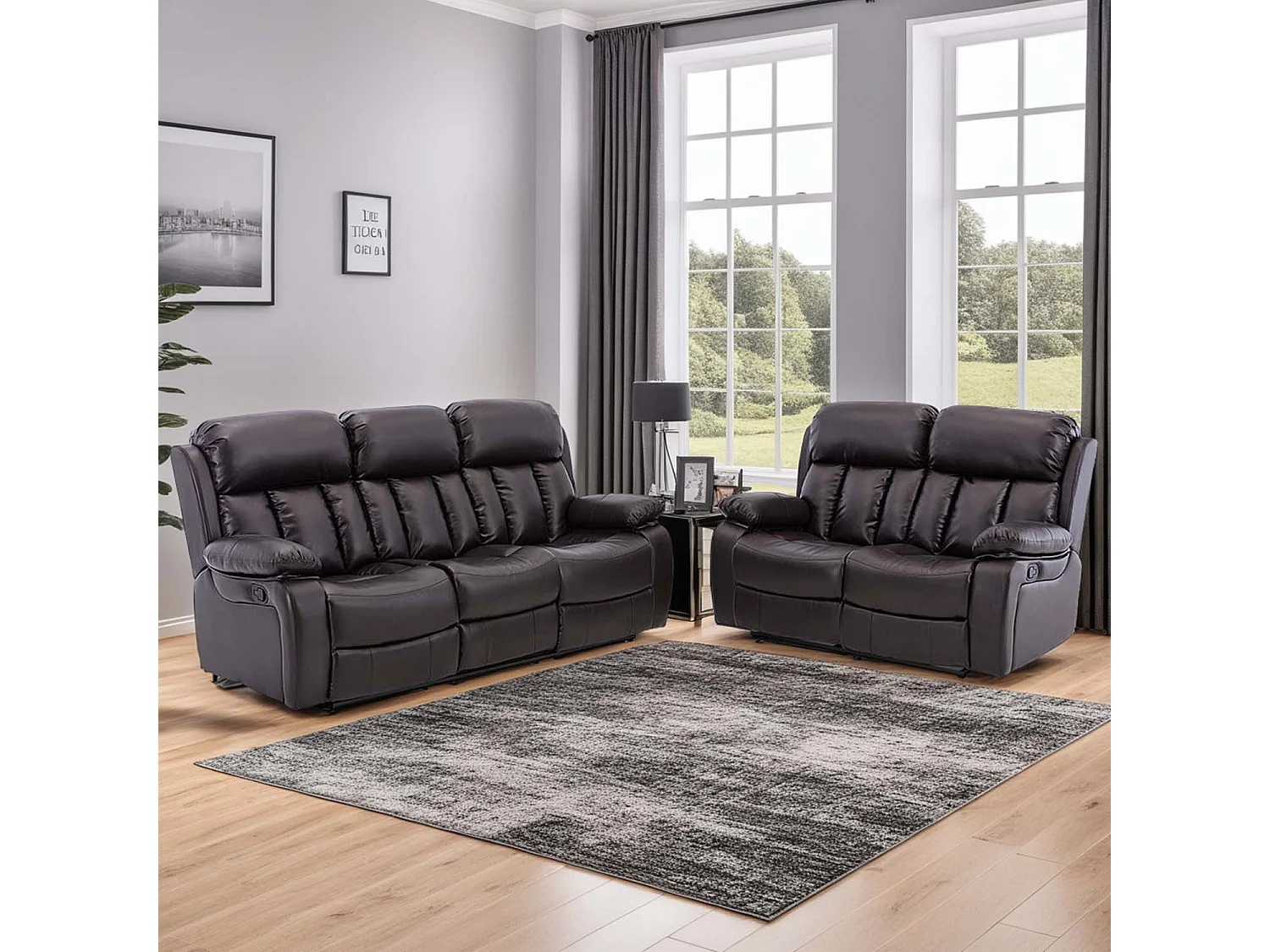 Chester Manual Recliner Bonded Leather 2+3 Seater Sofa Set