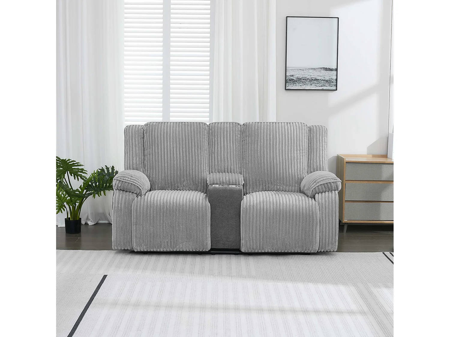 Verona 2 Seater Jumbo Cord Manual Recliner Sofa w Drinks Console