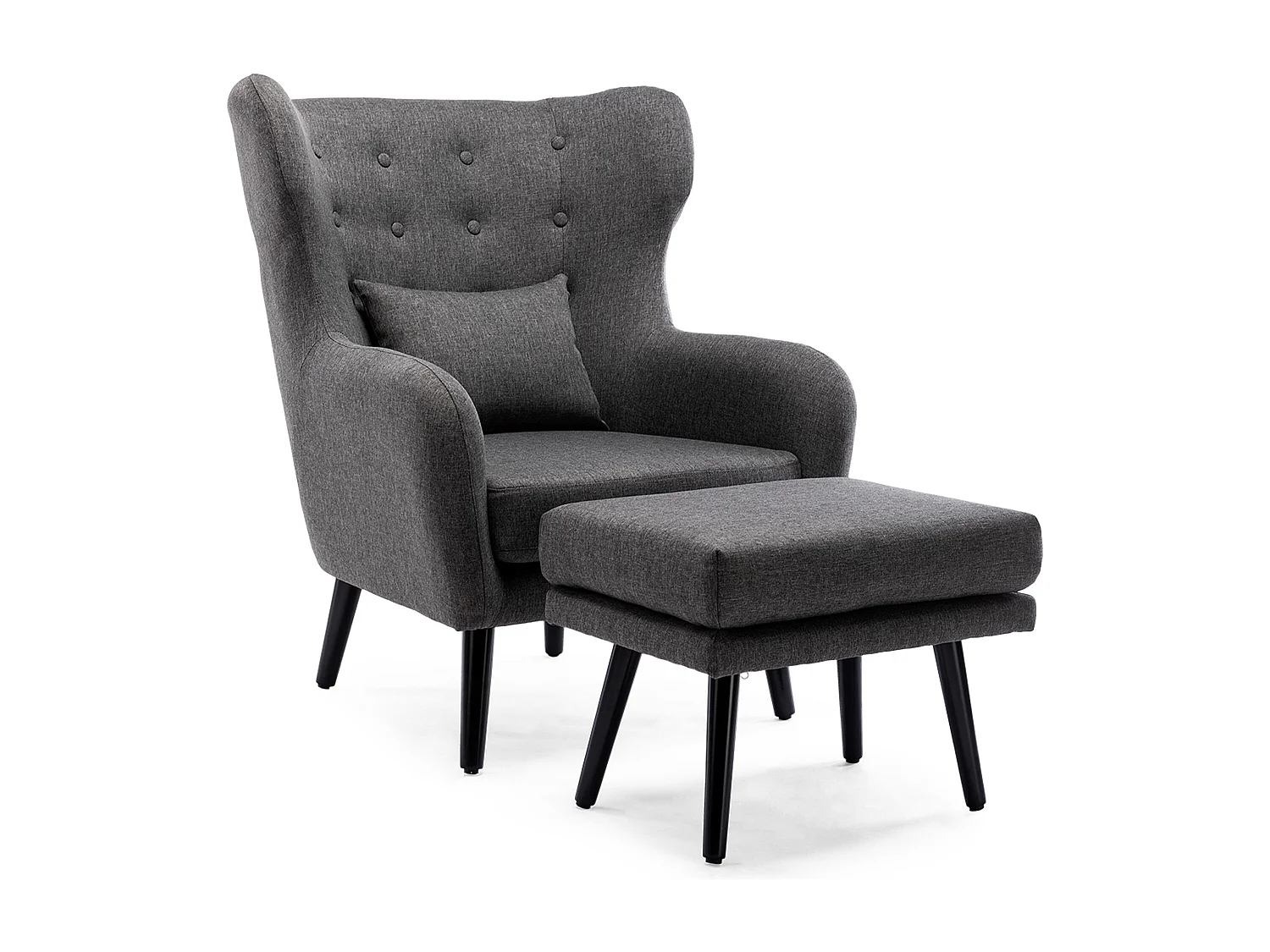 Winslow Wing Back Fabric Occasional Button Back Armchair w Footstool