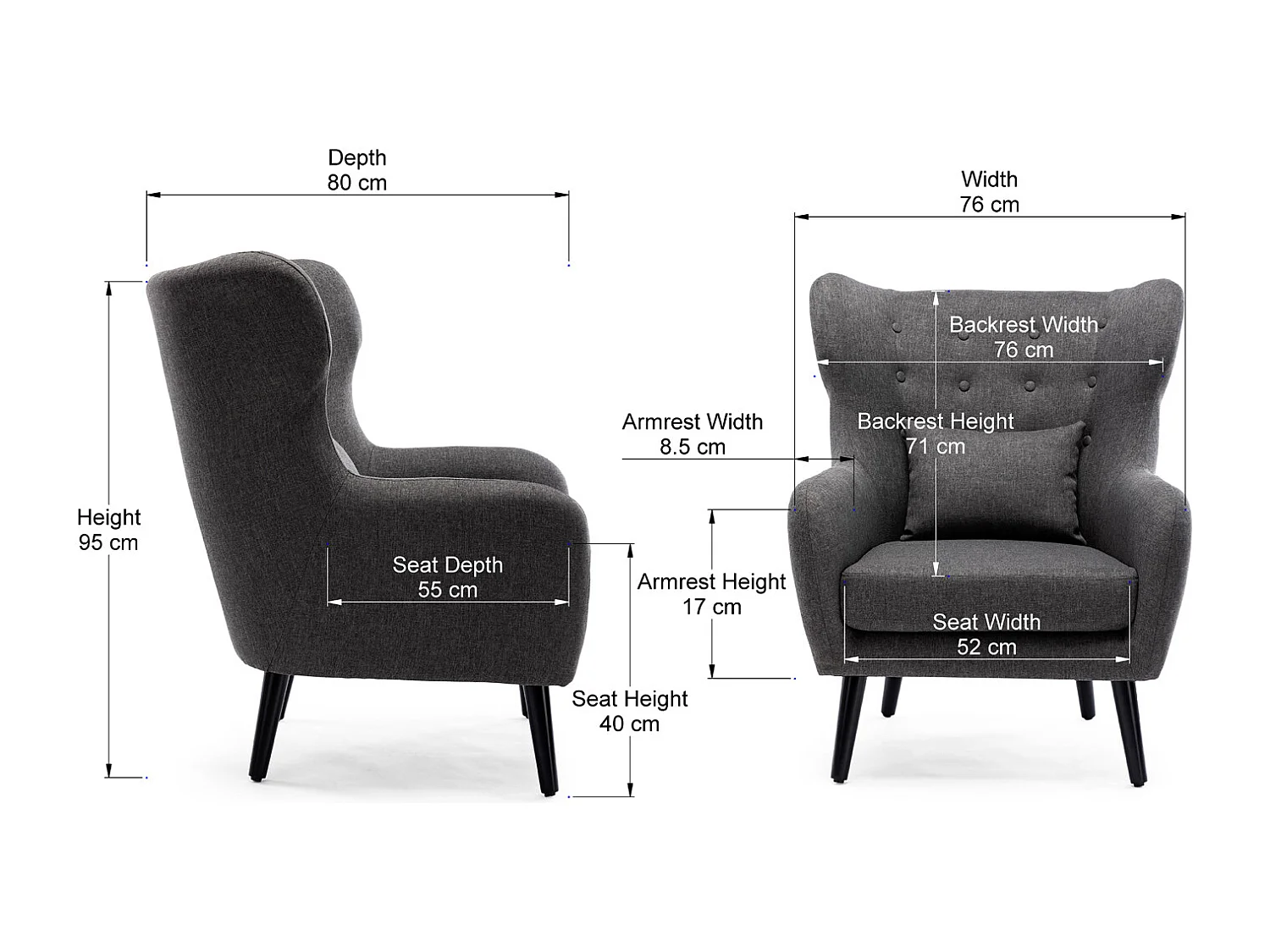 Winslow Wing Back Fabric Occasional Button Back Armchair w Footstool