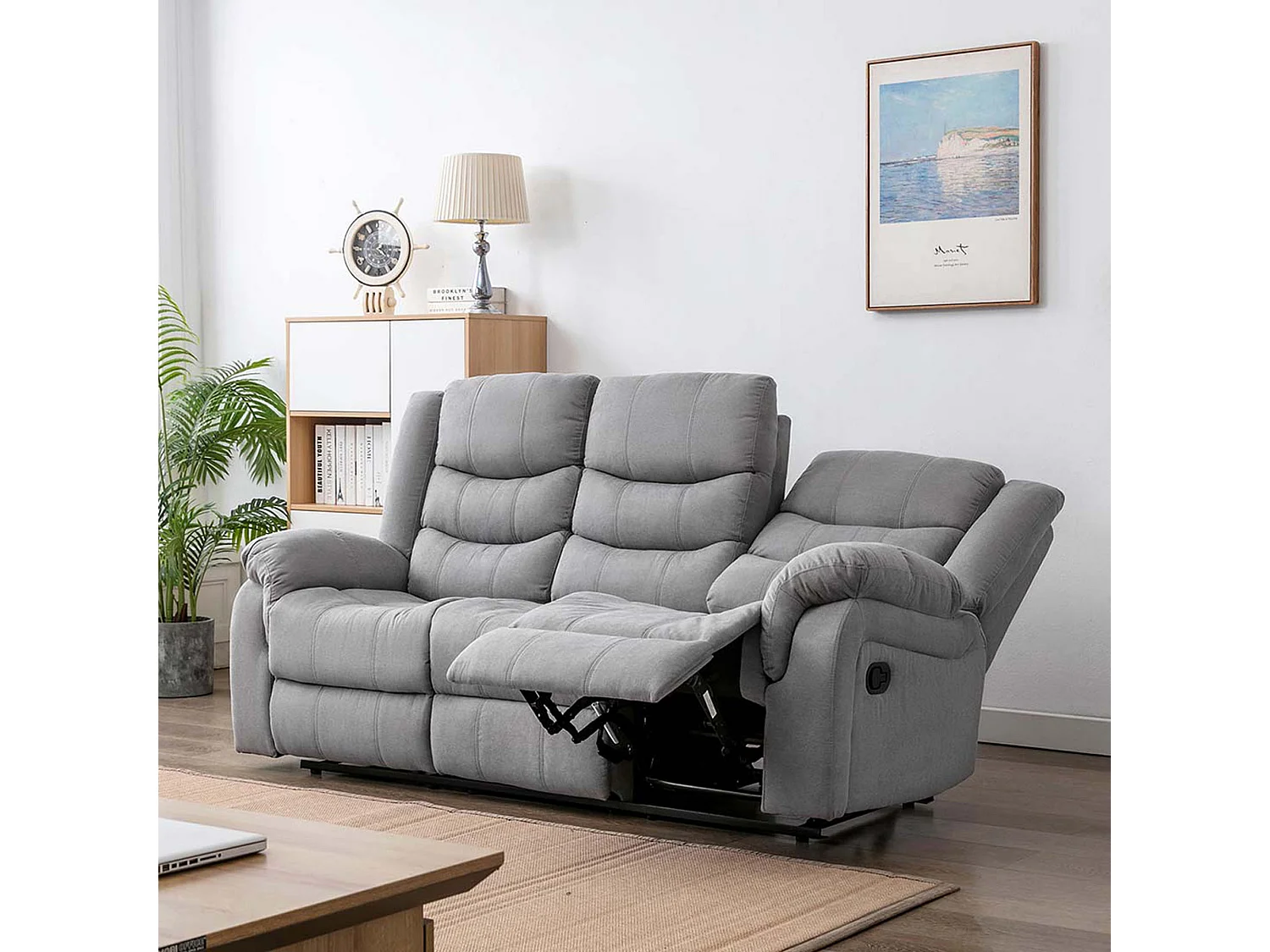 Seattle Manual Fabric Recliner 3 Seater Sofa