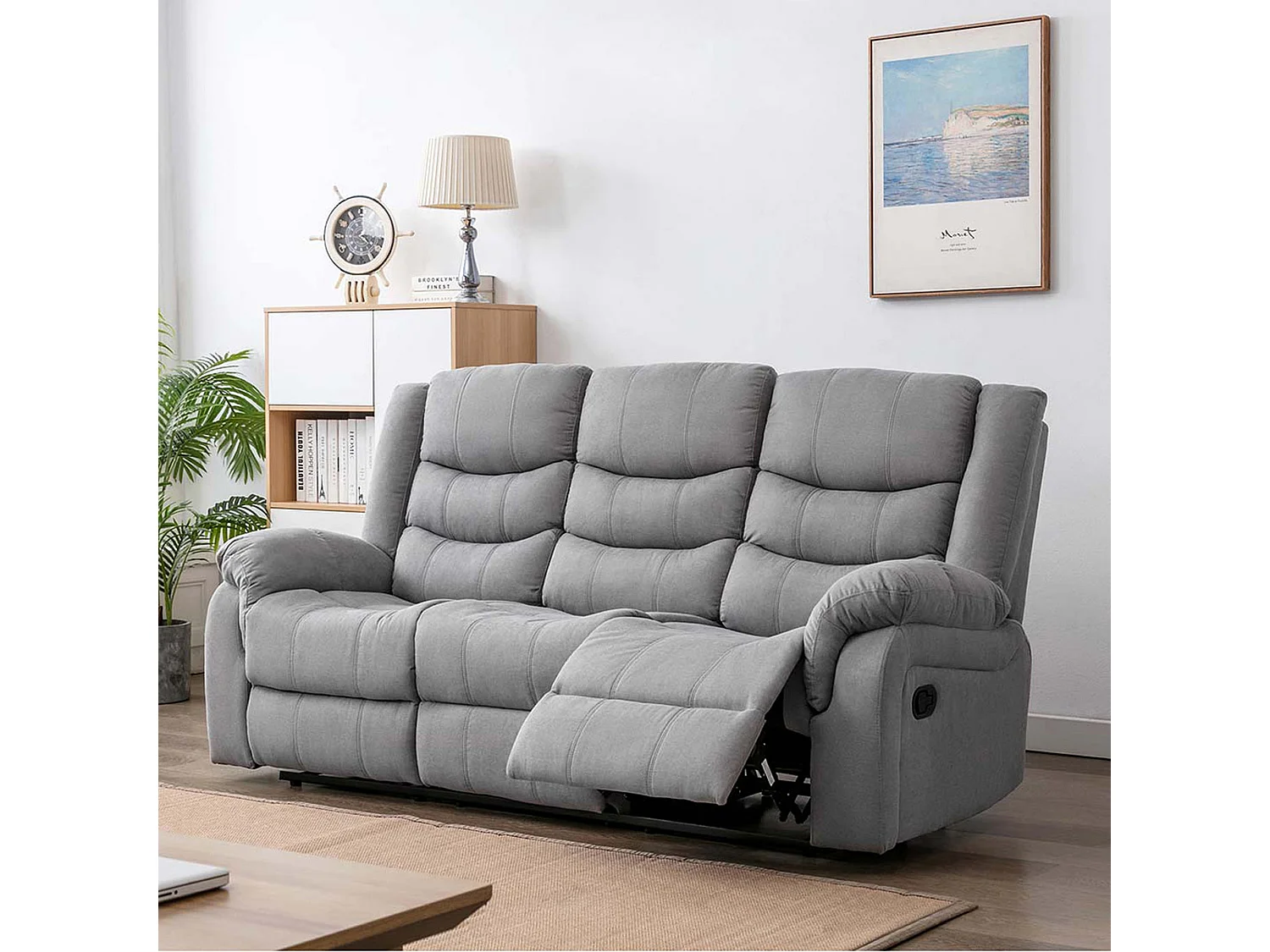 Seattle Manual Fabric Recliner 3 Seater Sofa