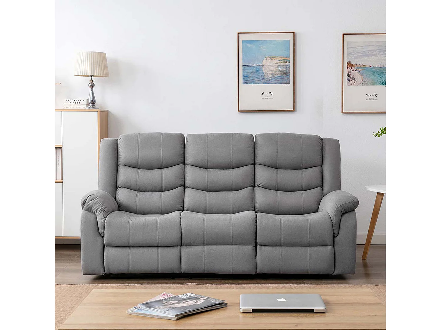 Seattle Manual Fabric Recliner 3 Seater Sofa