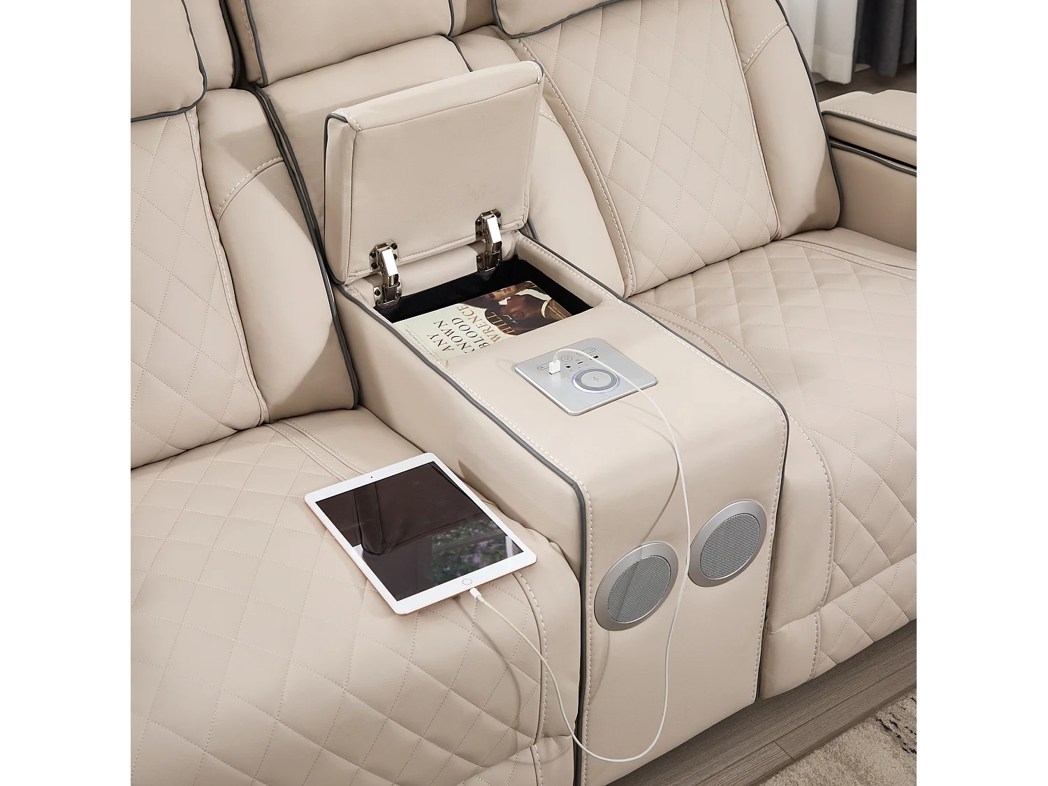Capri Electric Recliner 2 Seater Sofa w Bluetooth speakers & Charging