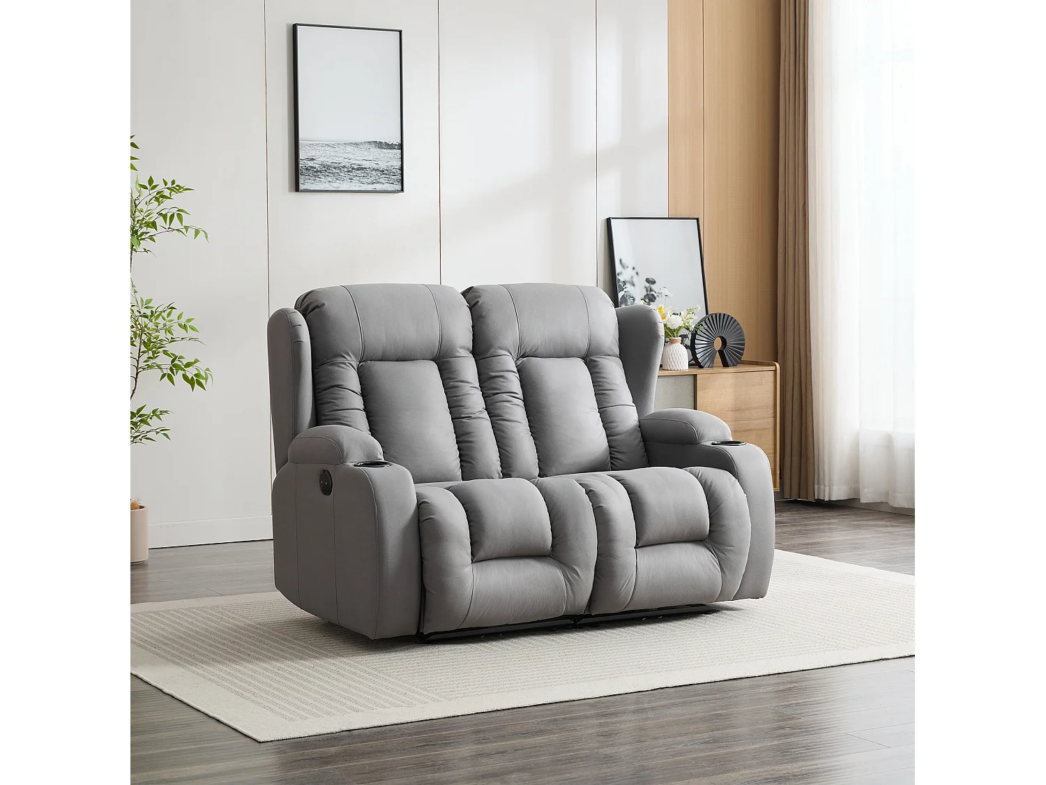 Caesar 2 Seater Grey Technology Fabric Modern Electric Recliner Sofa