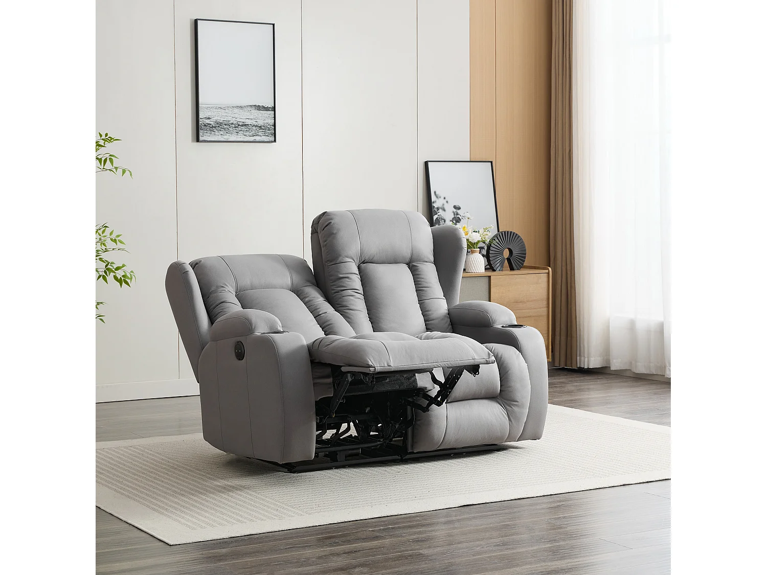 Caesar 2 Seater Grey Technology Fabric Modern Electric Recliner Sofa
